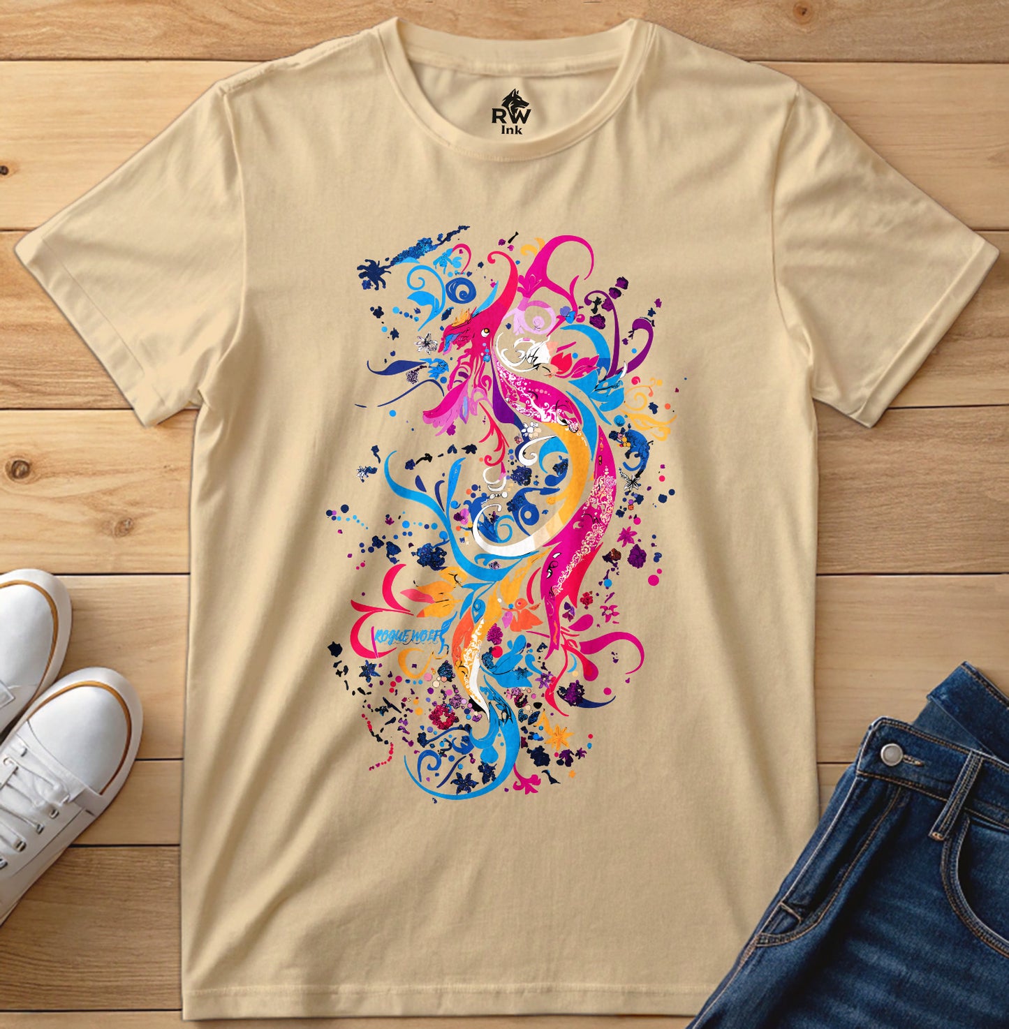 Floral Phoenix Dragon – Abstract Fantasy Art T-Shirt | Bella+Canvas 3001 Unisex Tee