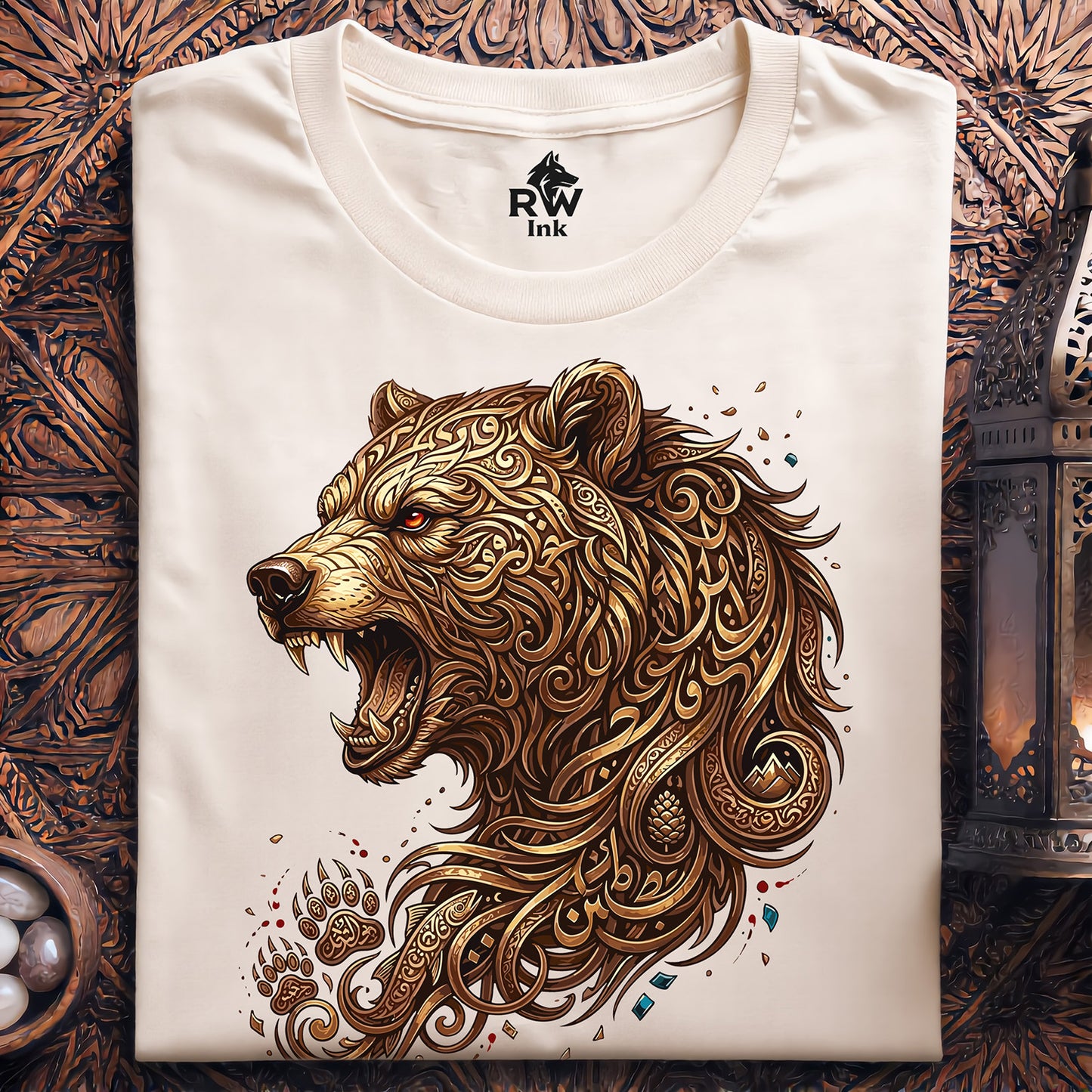 Majestic Golden Bear Premium Tee - Artistic Arabic Calligraphy - Bella+Canvas 3001