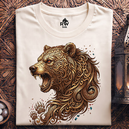 Majestic Golden Bear Premium Tee - Artistic Arabic Calligraphy - Bella+Canvas 3001