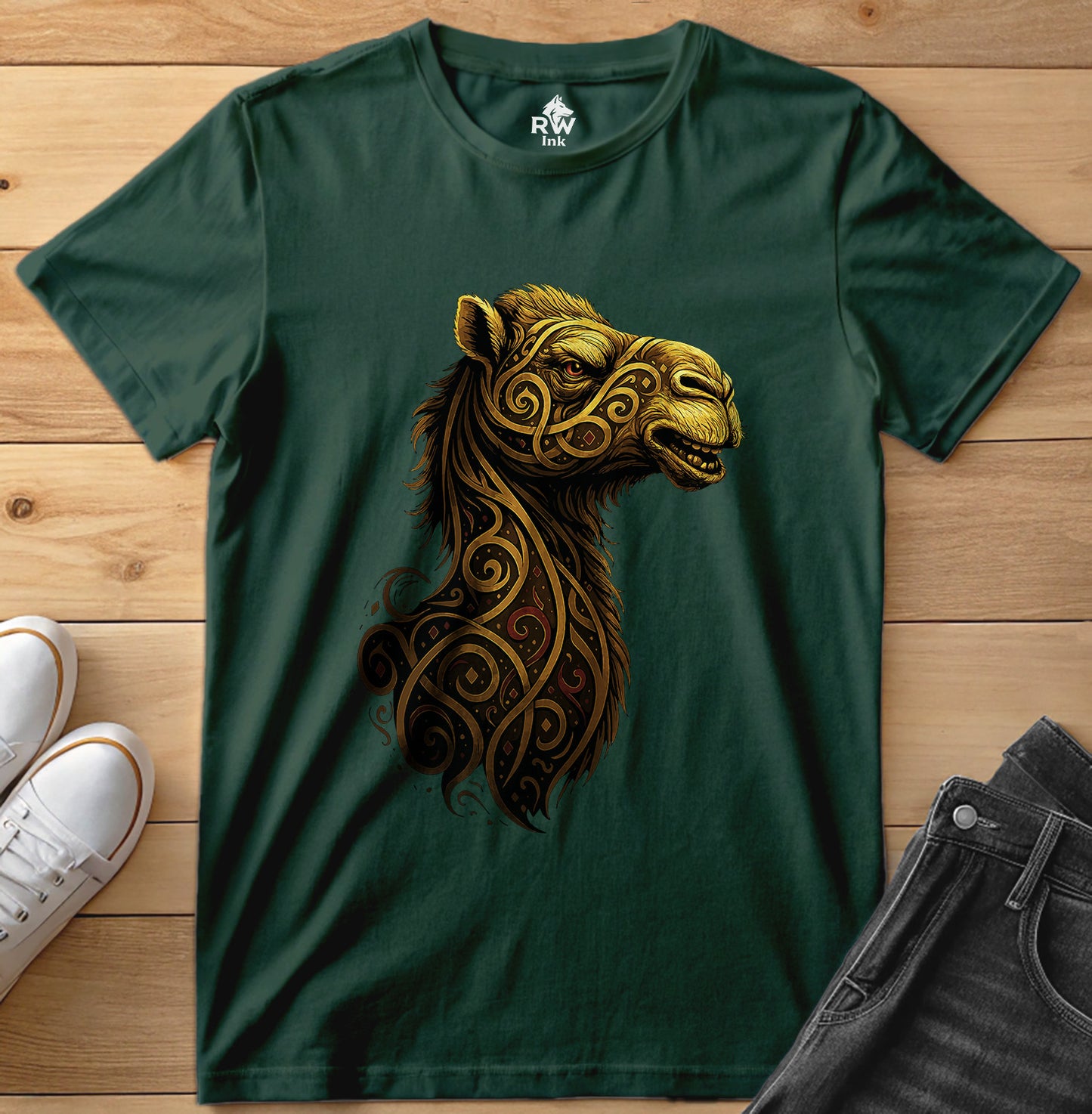 Majestic Camel – Tribal Calligraphy Tee | Bella+Canvas 3001 Unisex T-Shirt