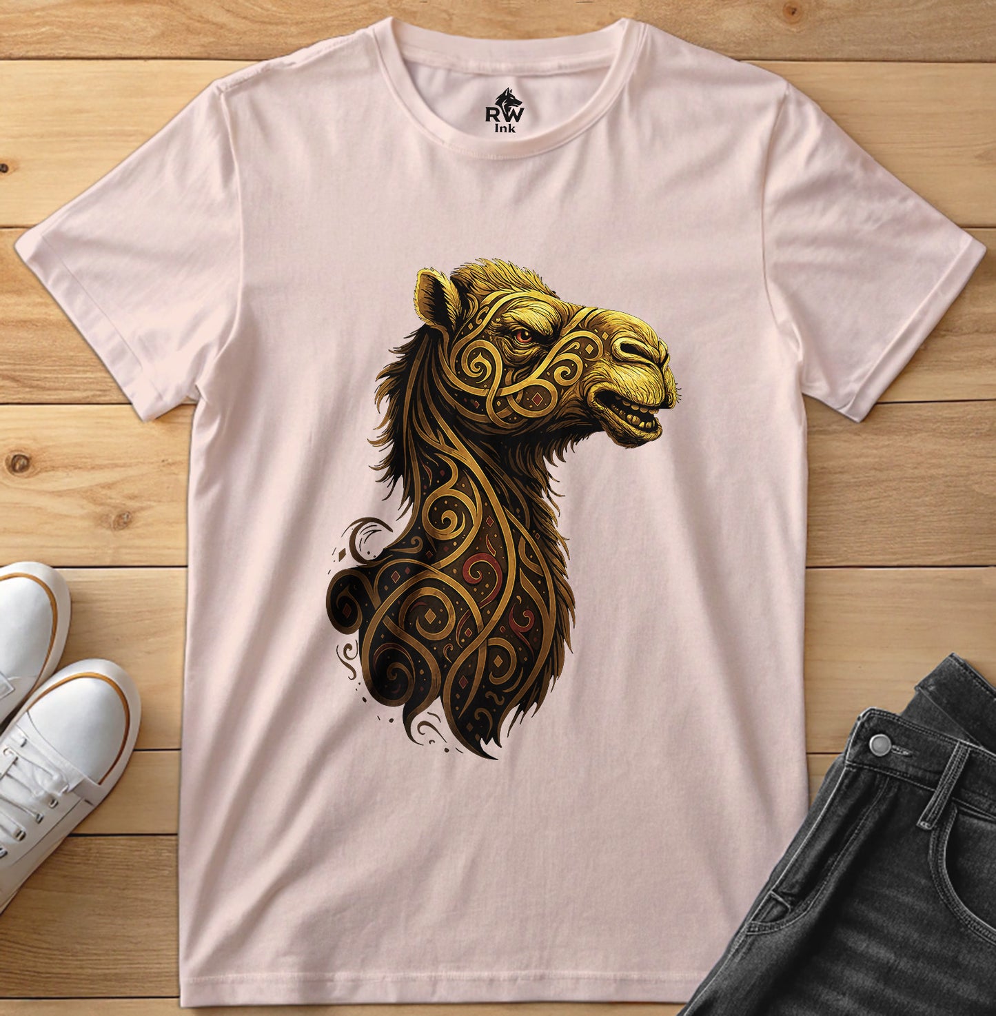 Majestic Camel – Tribal Calligraphy Tee | Bella+Canvas 3001 Unisex T-Shirt