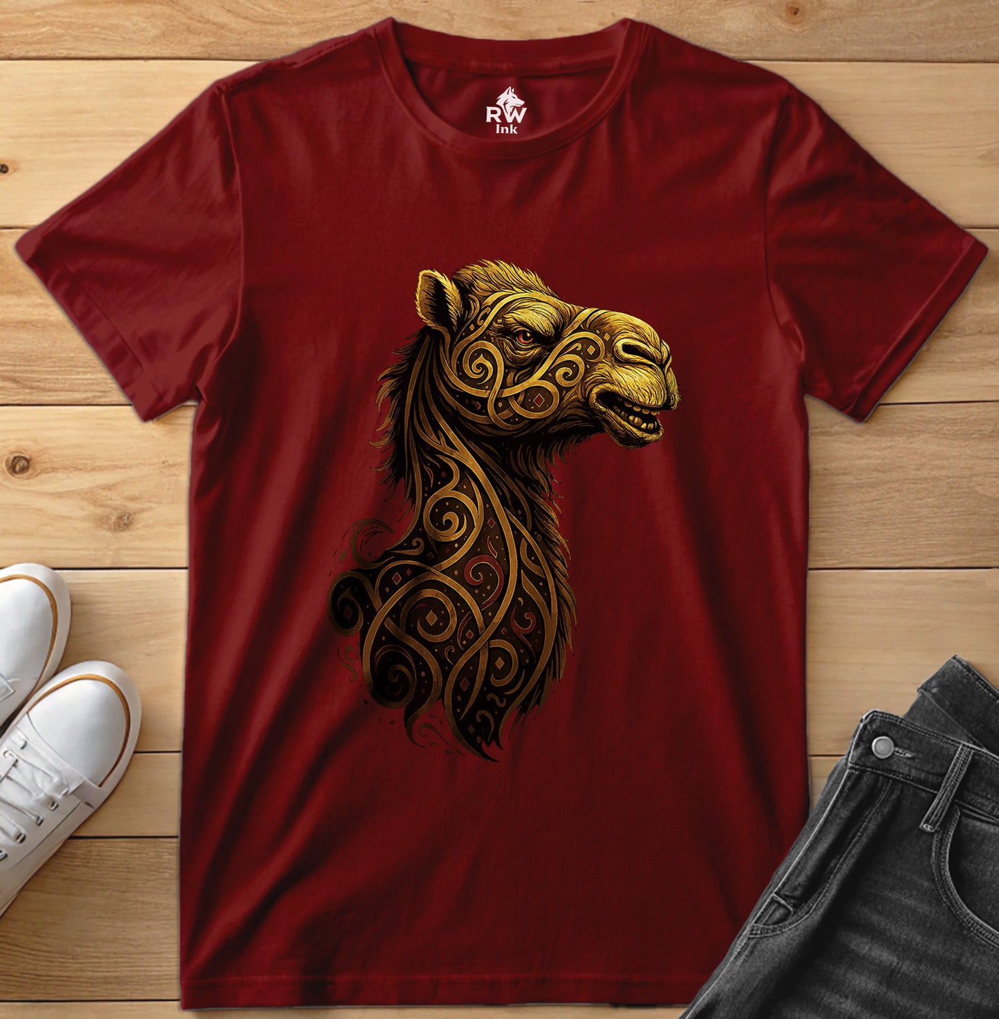 Majestic Camel – Tribal Calligraphy Tee | Bella+Canvas 3001 Unisex T-Shirt