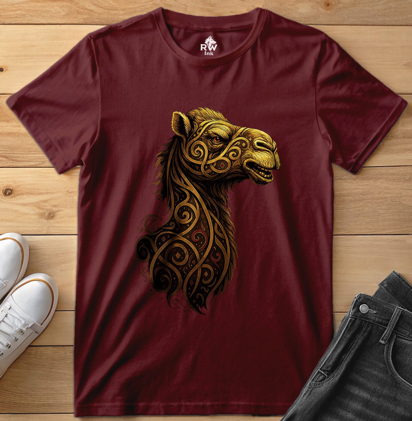 Majestic Camel – Tribal Calligraphy Tee | Bella+Canvas 3001 Unisex T-Shirt
