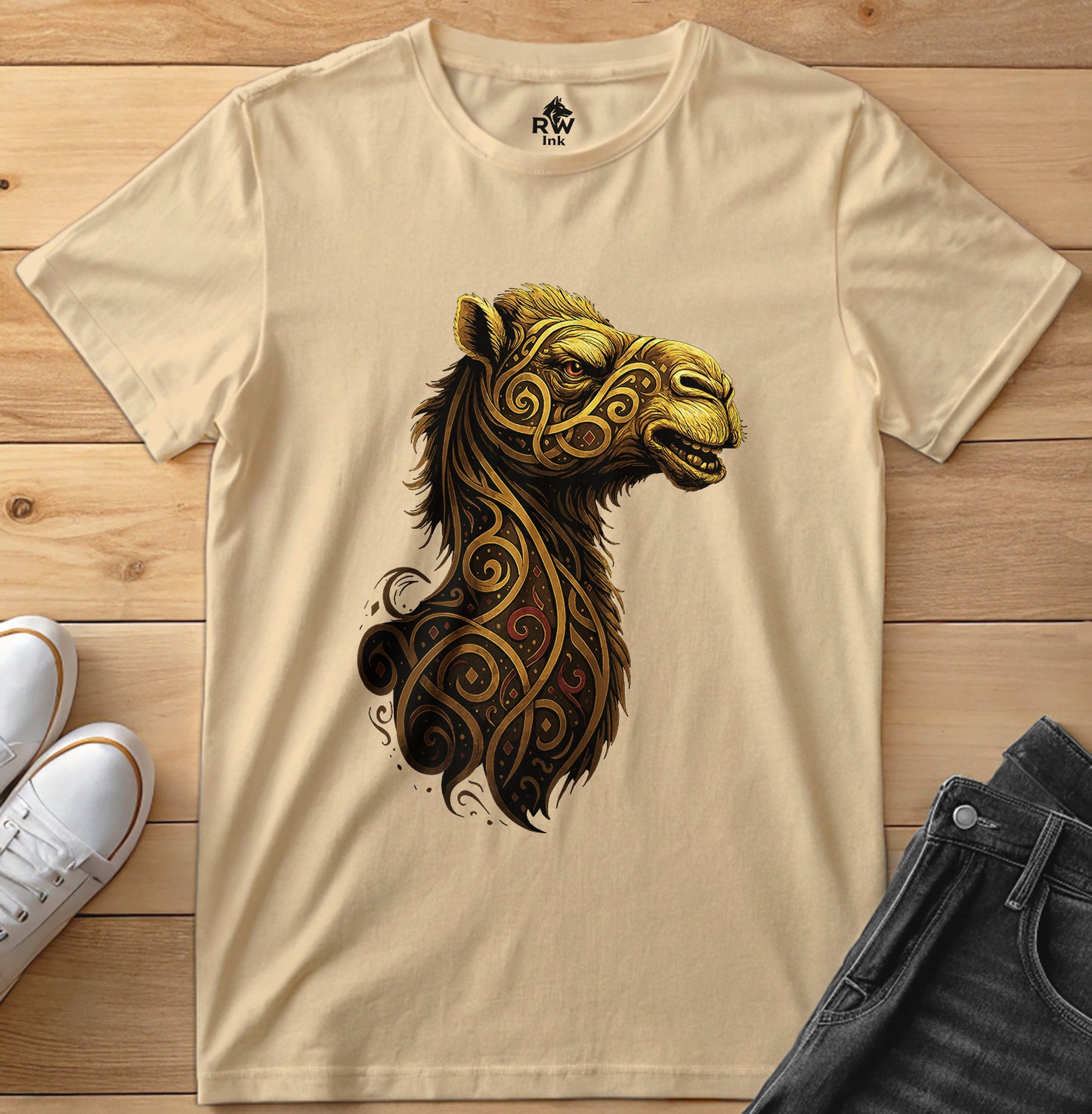 Majestic Camel – Tribal Calligraphy Tee | Bella+Canvas 3001 Unisex T-Shirt