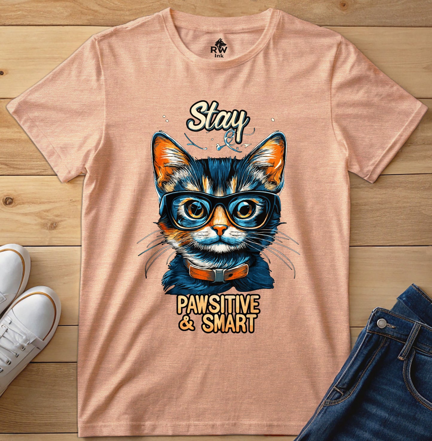 Stay Pawsitive & Smart – Funny Smart Cat T-Shirt for Cat Lovers – Bella+Canvas 3001