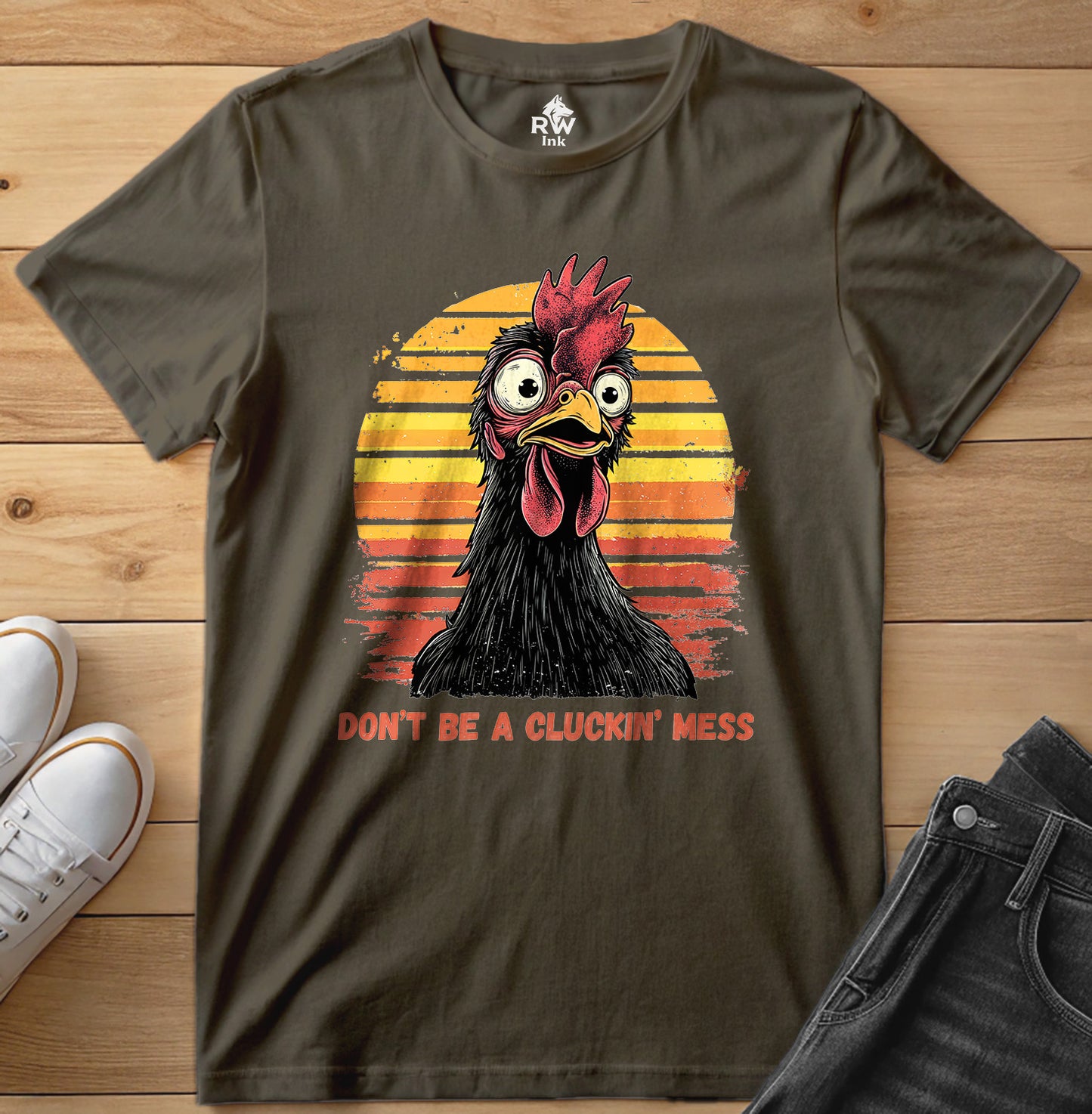 Don’t Be a Cluckin’ Mess Chicken T-Shirt – Funny Vintage Farm Tee – Bella+Canvas 3001 Unisex