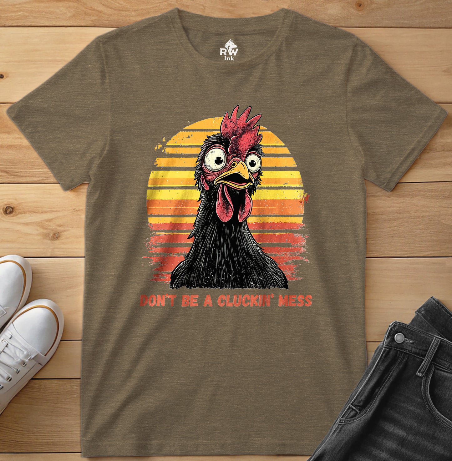 Don’t Be a Cluckin’ Mess Chicken T-Shirt – Funny Vintage Farm Tee – Bella+Canvas 3001 Unisex