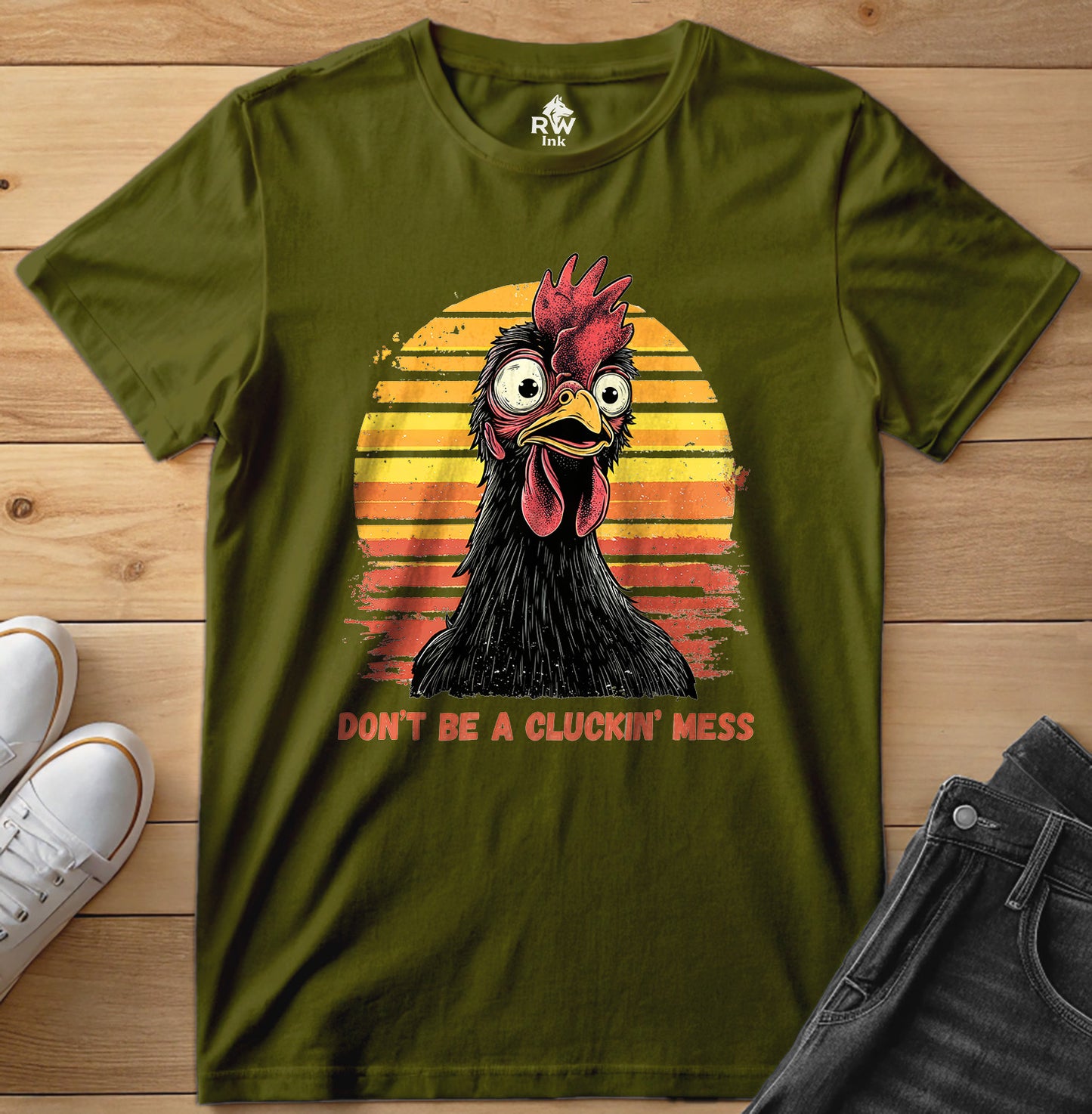 Don’t Be a Cluckin’ Mess Chicken T-Shirt – Funny Vintage Farm Tee – Bella+Canvas 3001 Unisex
