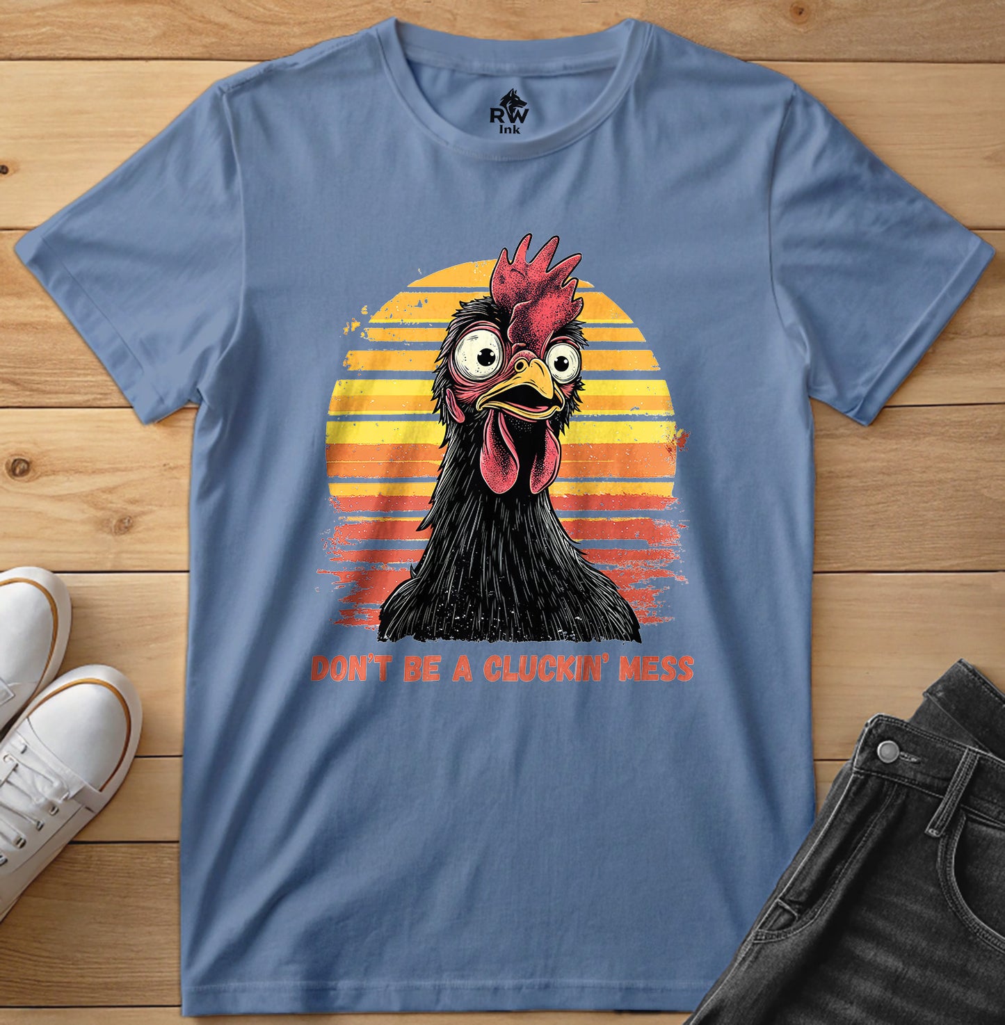 Don’t Be a Cluckin’ Mess Chicken T-Shirt – Funny Vintage Farm Tee – Bella+Canvas 3001 Unisex