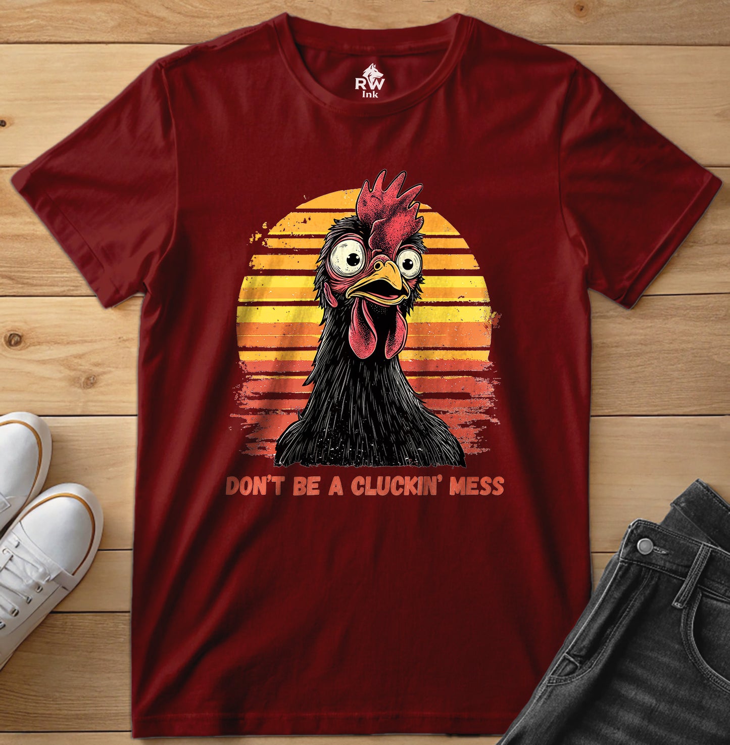 Don’t Be a Cluckin’ Mess Chicken T-Shirt – Funny Vintage Farm Tee – Bella+Canvas 3001 Unisex