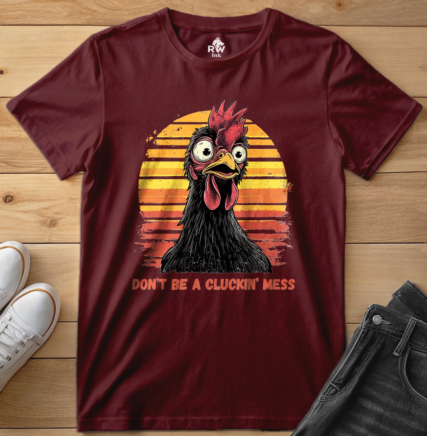 Don’t Be a Cluckin’ Mess Chicken T-Shirt – Funny Vintage Farm Tee – Bella+Canvas 3001 Unisex