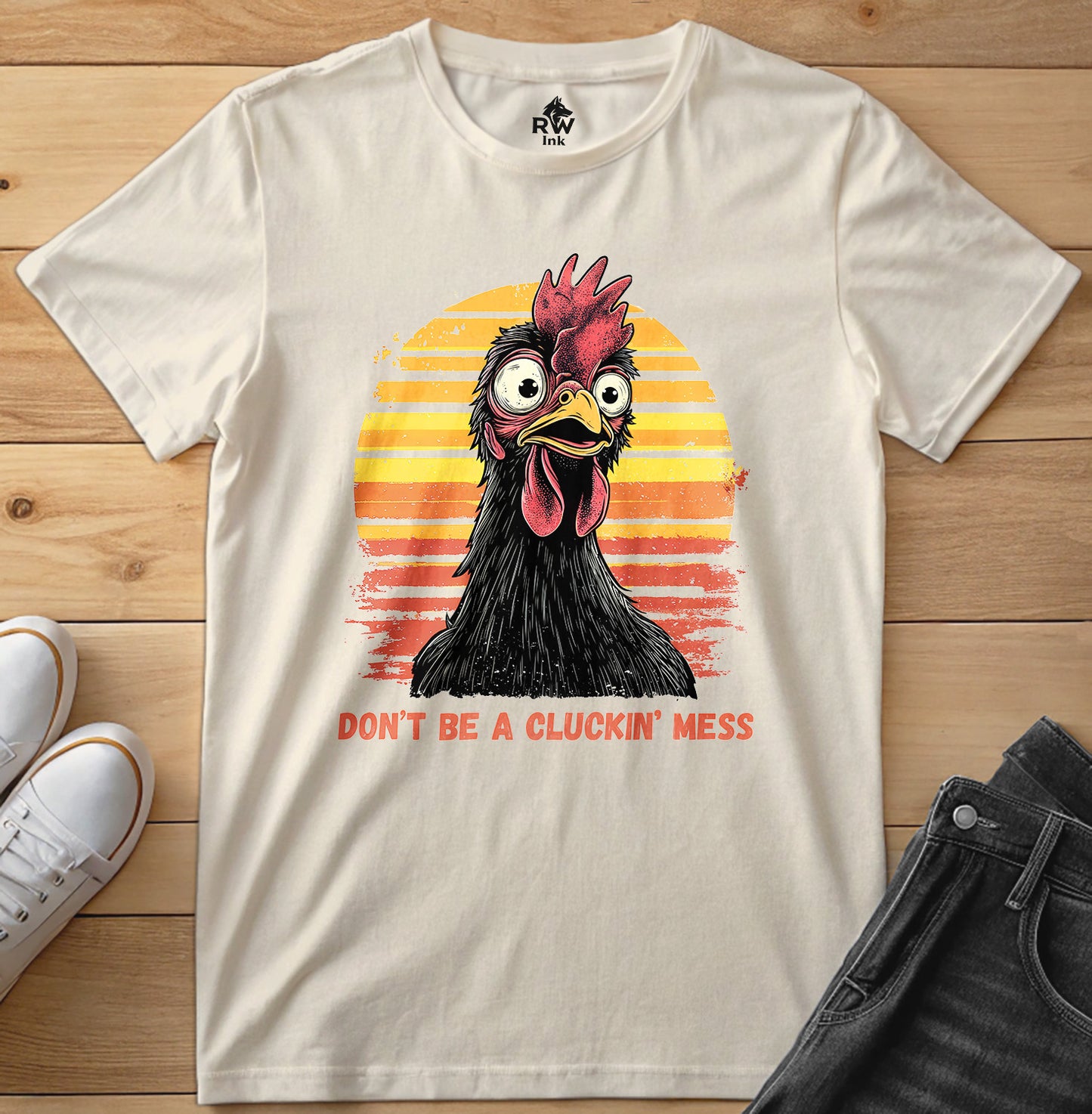 Don’t Be a Cluckin’ Mess Chicken T-Shirt – Funny Vintage Farm Tee – Bella+Canvas 3001 Unisex