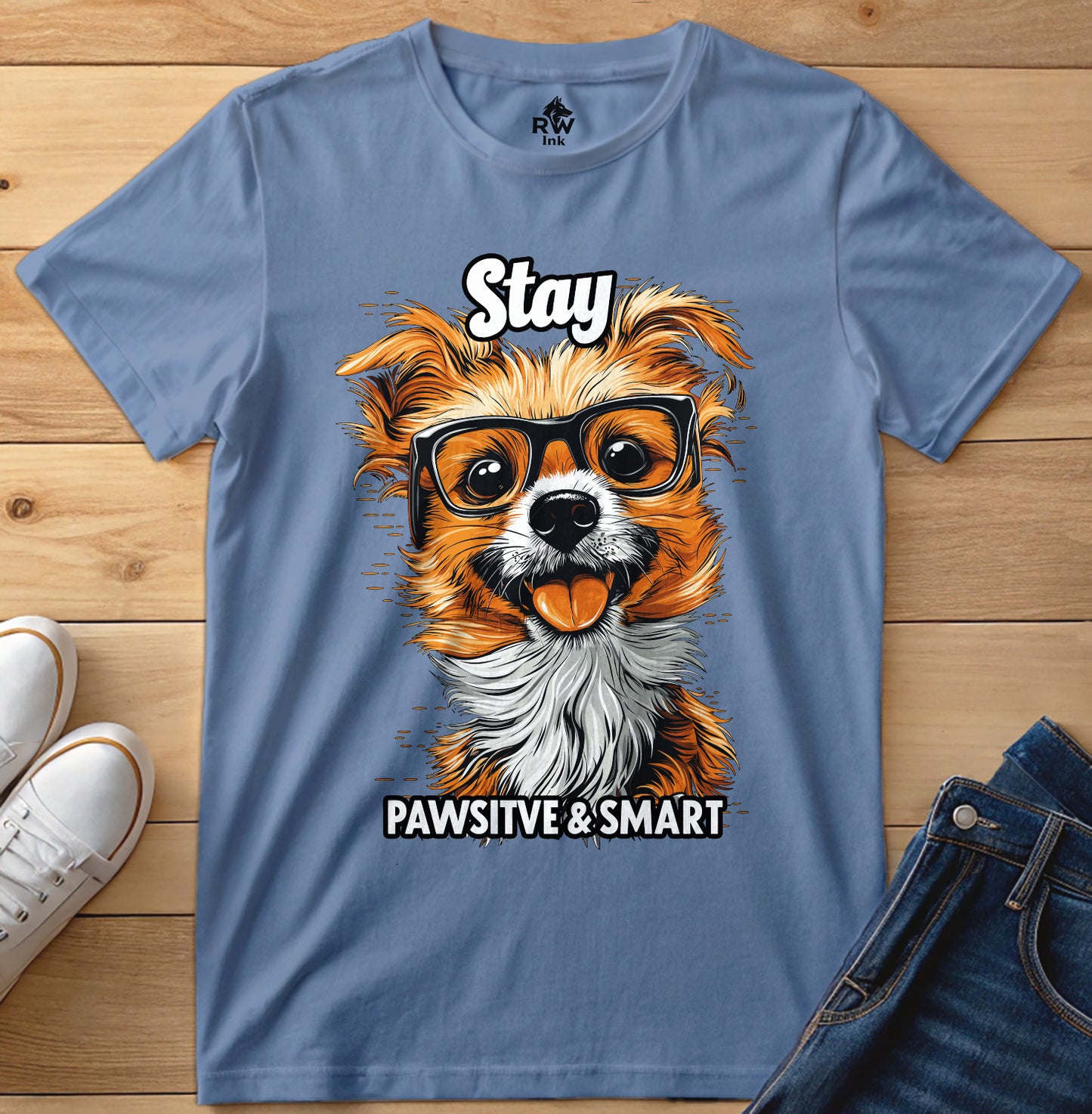 Stay Pawsitive & Smart – Cute Dog T-Shirt with Glasses | Funny Animal Lover Tee | Bella+Canvas 3001