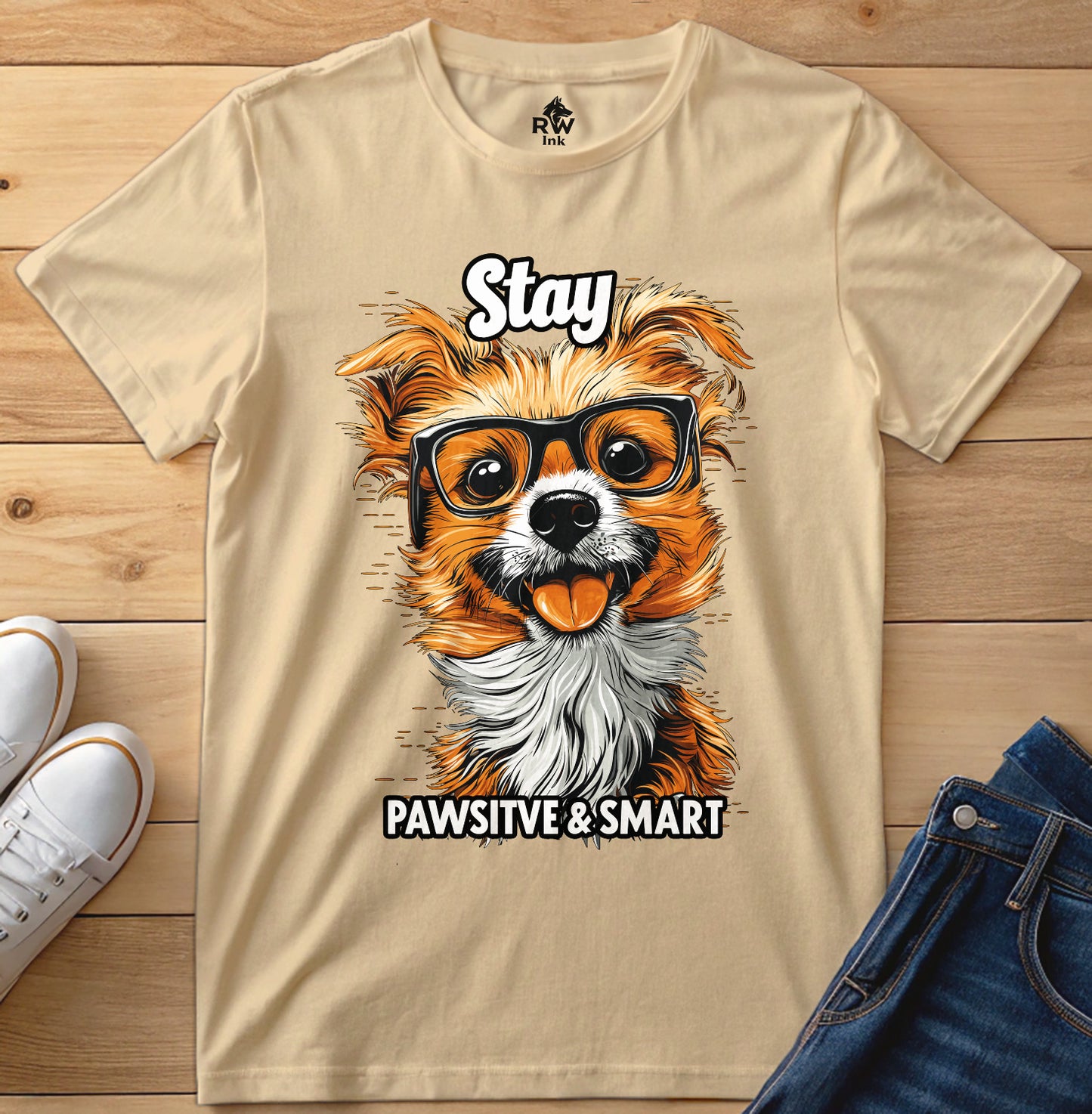 Stay Pawsitive & Smart – Cute Dog T-Shirt with Glasses | Funny Animal Lover Tee | Bella+Canvas 3001