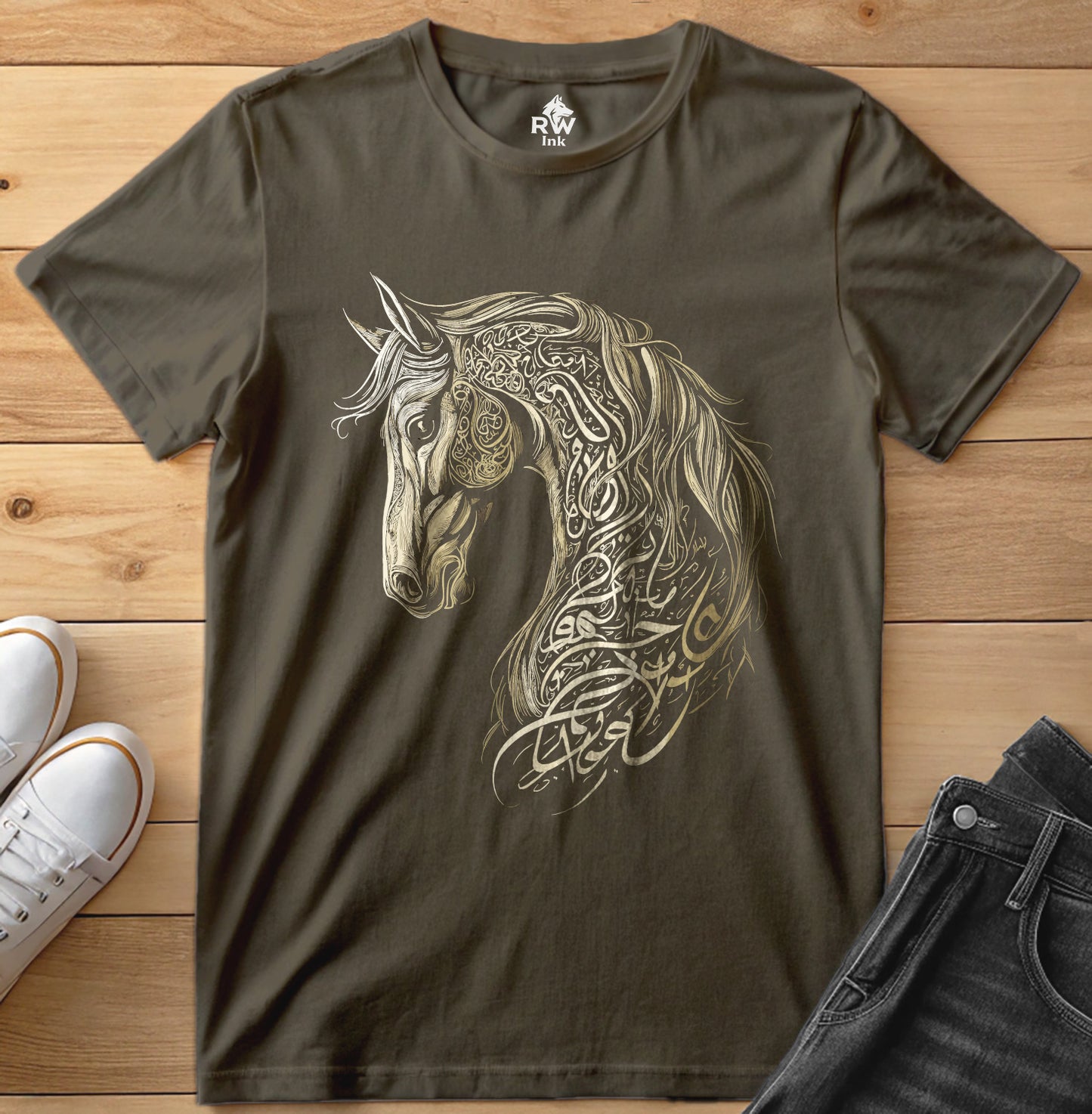 Majestic Calligraphy Horse – Tribal Art Tee | Bella+Canvas 3001 Unisex T-Shirt