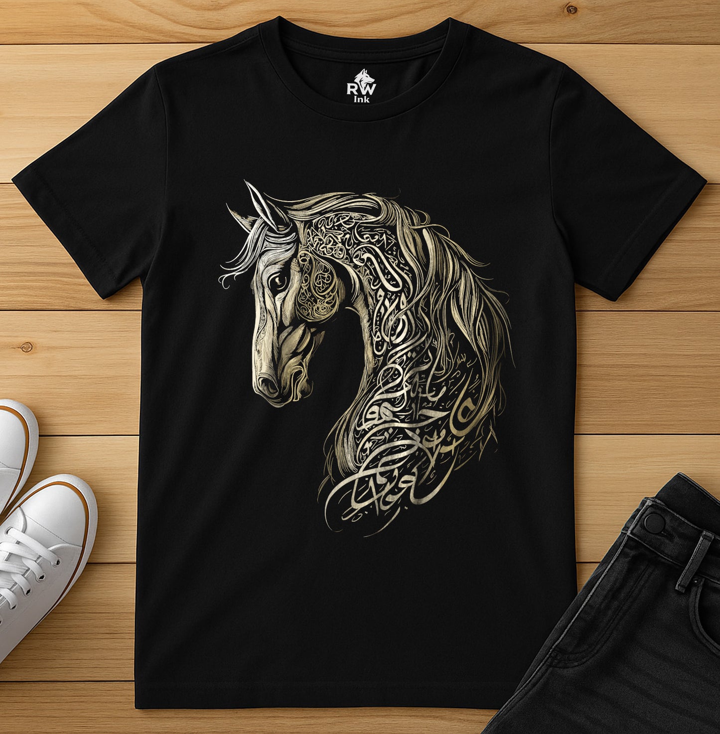 Majestic Calligraphy Horse – Tribal Art Tee | Bella+Canvas 3001 Unisex T-Shirt