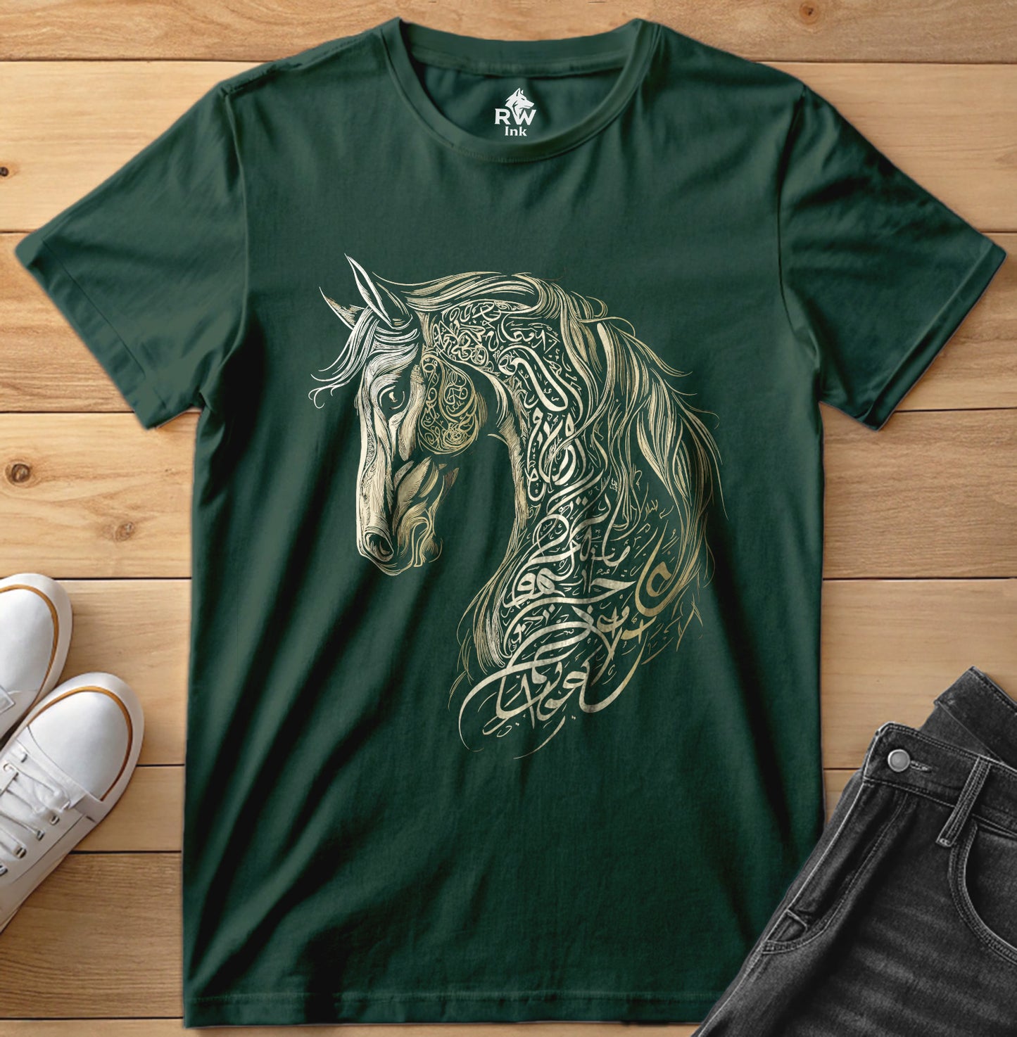 Majestic Calligraphy Horse – Tribal Art Tee | Bella+Canvas 3001 Unisex T-Shirt