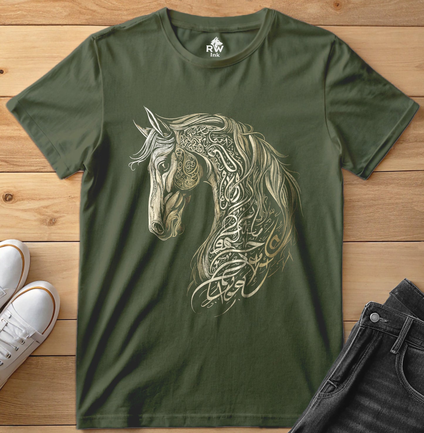 Majestic Calligraphy Horse – Tribal Art Tee | Bella+Canvas 3001 Unisex T-Shirt