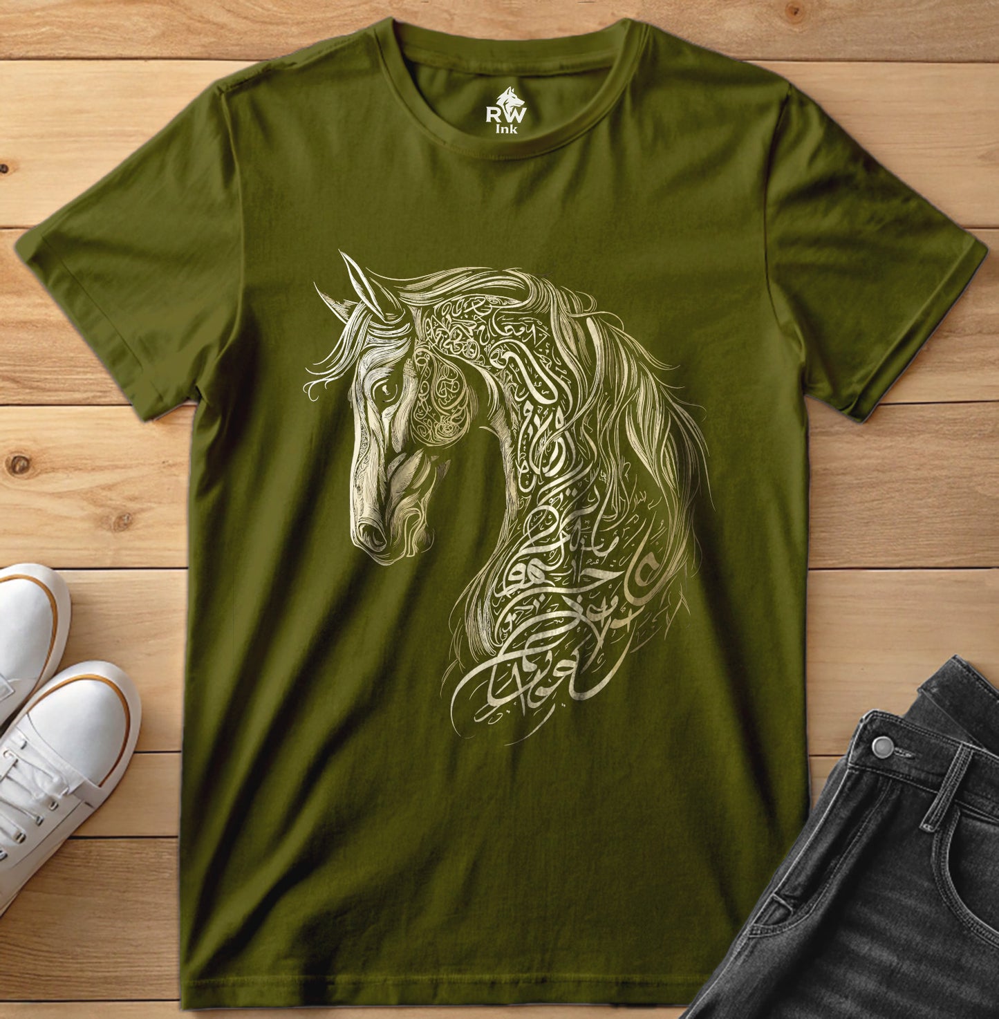 Majestic Calligraphy Horse – Tribal Art Tee | Bella+Canvas 3001 Unisex T-Shirt