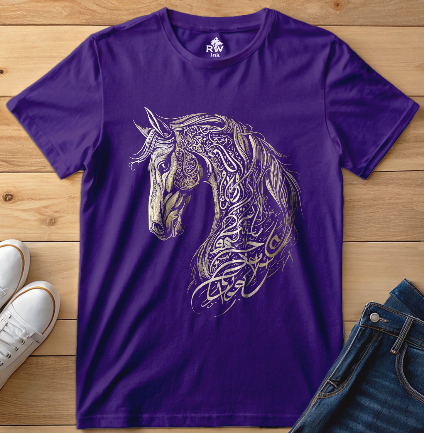Majestic Calligraphy Horse – Tribal Art Tee | Bella+Canvas 3001 Unisex T-Shirt