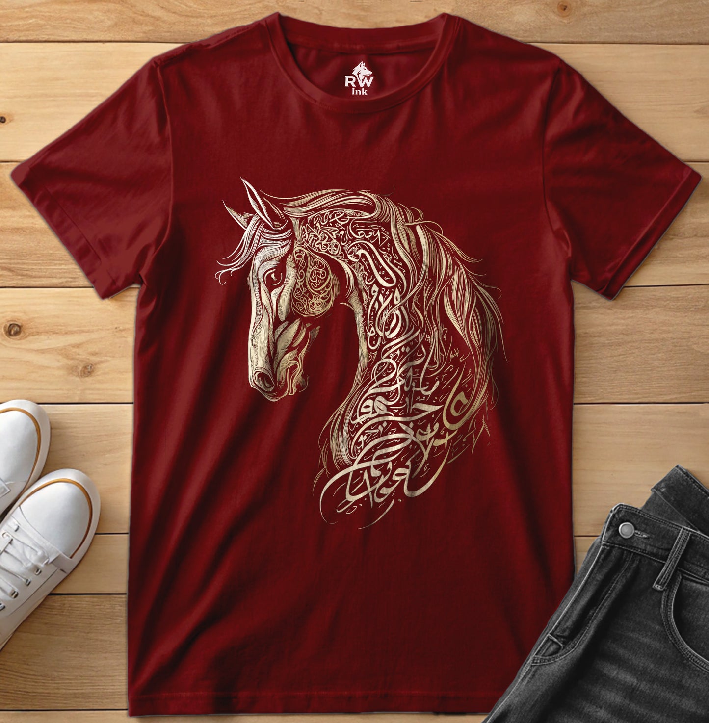 Majestic Calligraphy Horse – Tribal Art Tee | Bella+Canvas 3001 Unisex T-Shirt