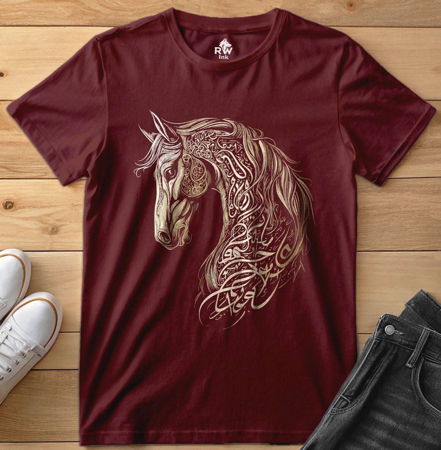 Majestic Calligraphy Horse – Tribal Art Tee | Bella+Canvas 3001 Unisex T-Shirt