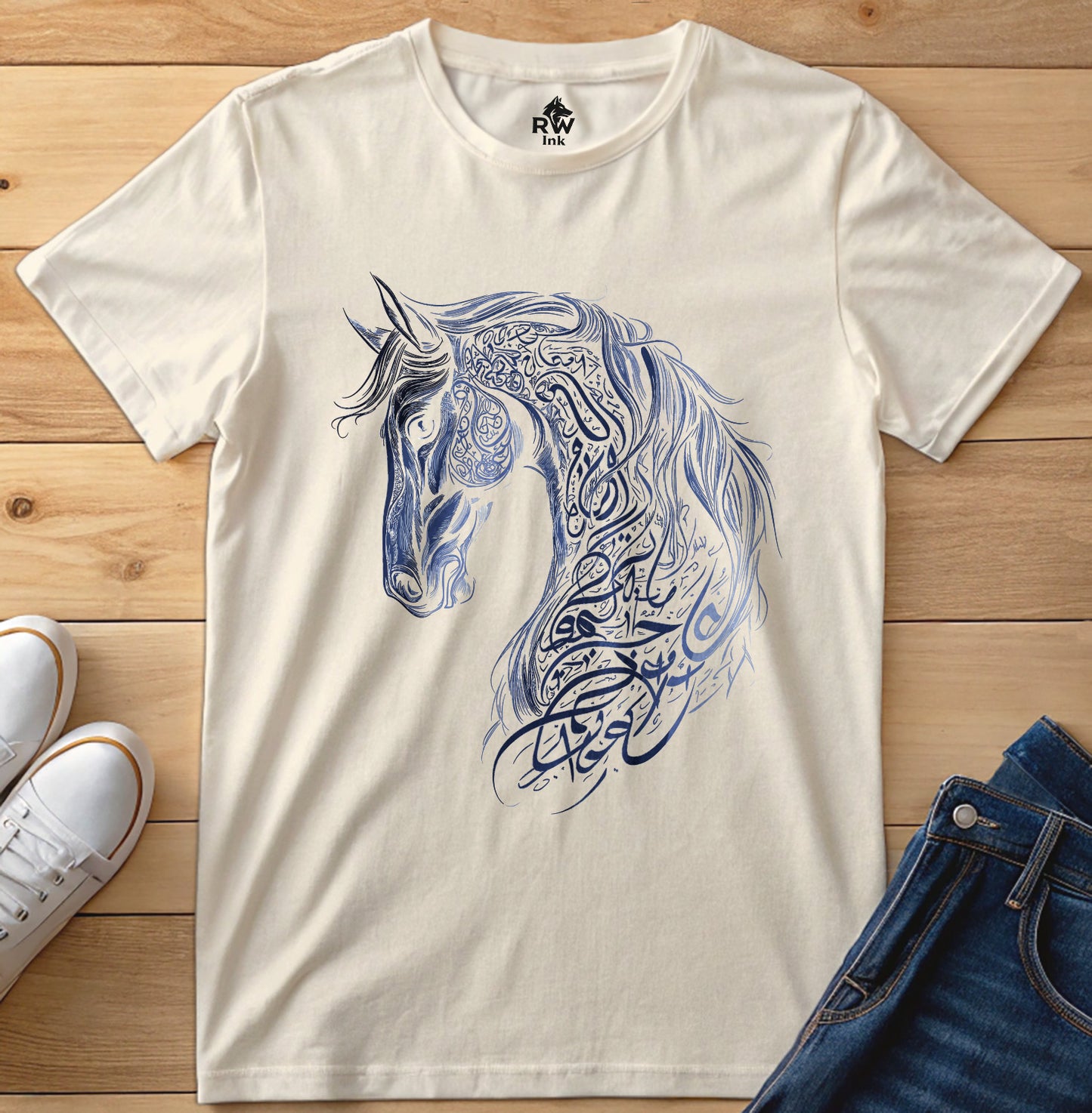 Majestic Calligraphy Horse – Tribal Art Tee | Bella+Canvas 3001 Unisex T-Shirt