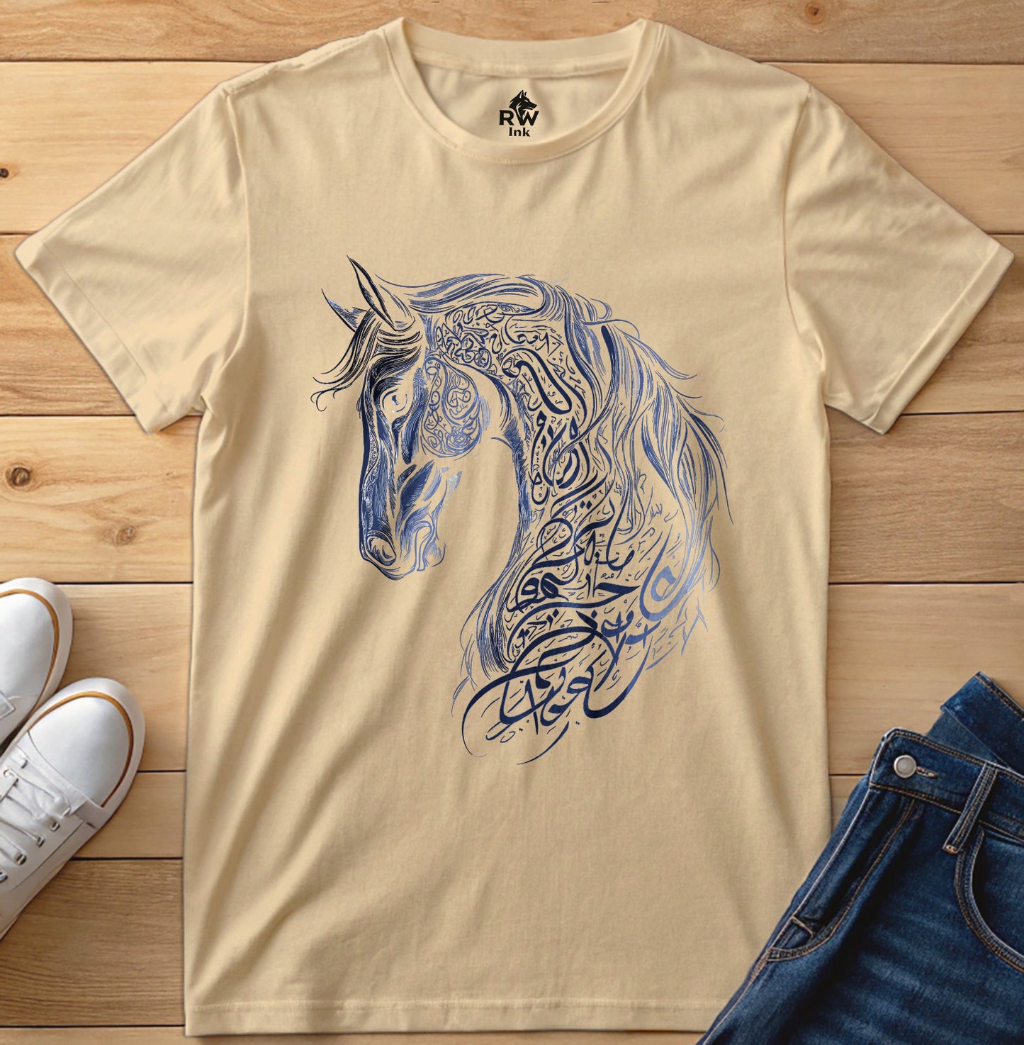 Majestic Calligraphy Horse – Tribal Art Tee | Bella+Canvas 3001 Unisex T-Shirt