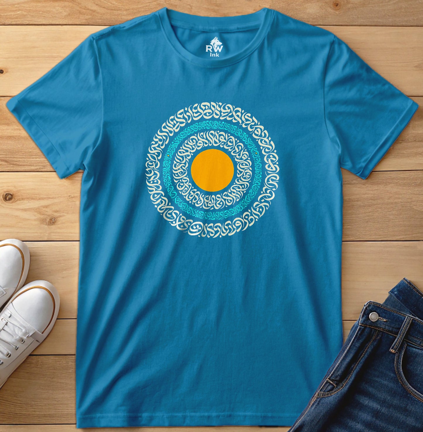 Sacred Circle – Calligraphy Sunburst Tee | Bella+Canvas 3001 Unisex T-Shirt
