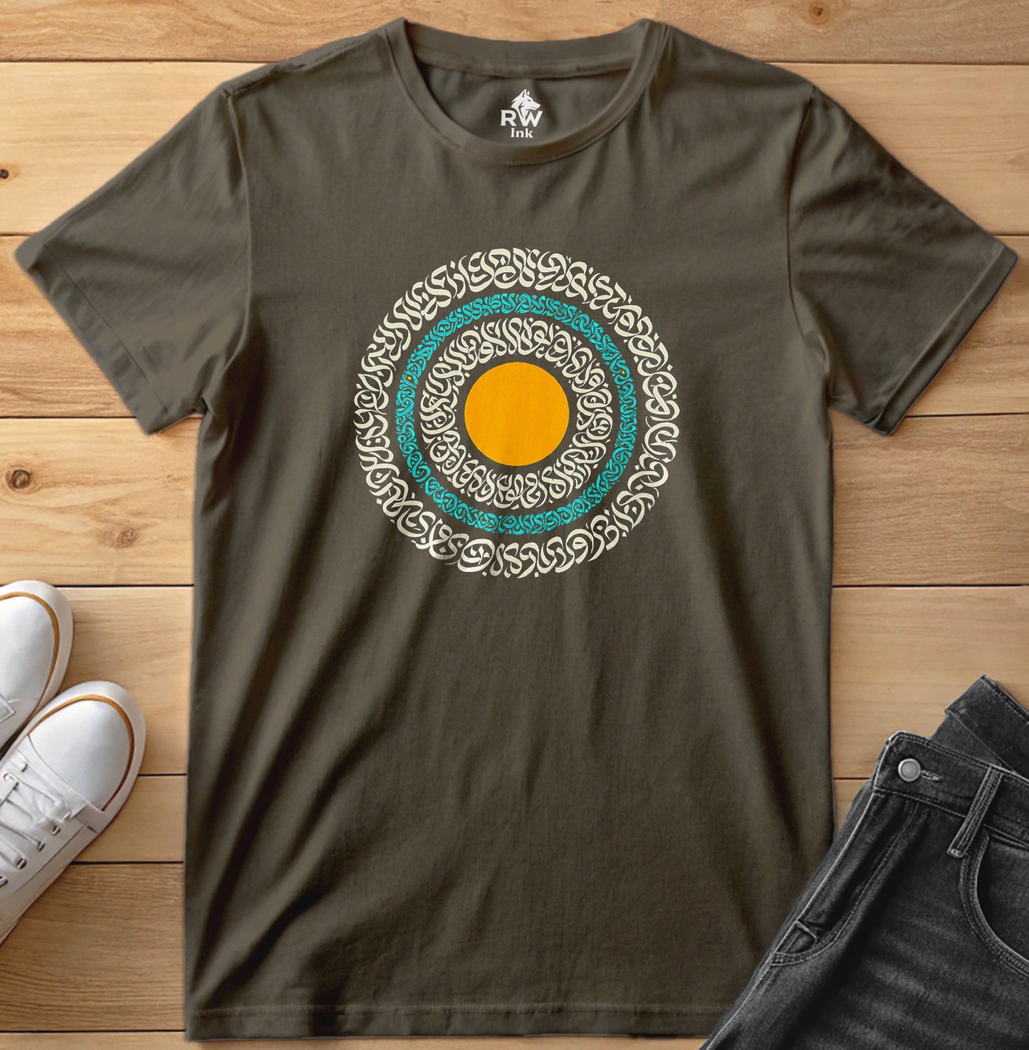 Sacred Circle – Calligraphy Sunburst Tee | Bella+Canvas 3001 Unisex T-Shirt