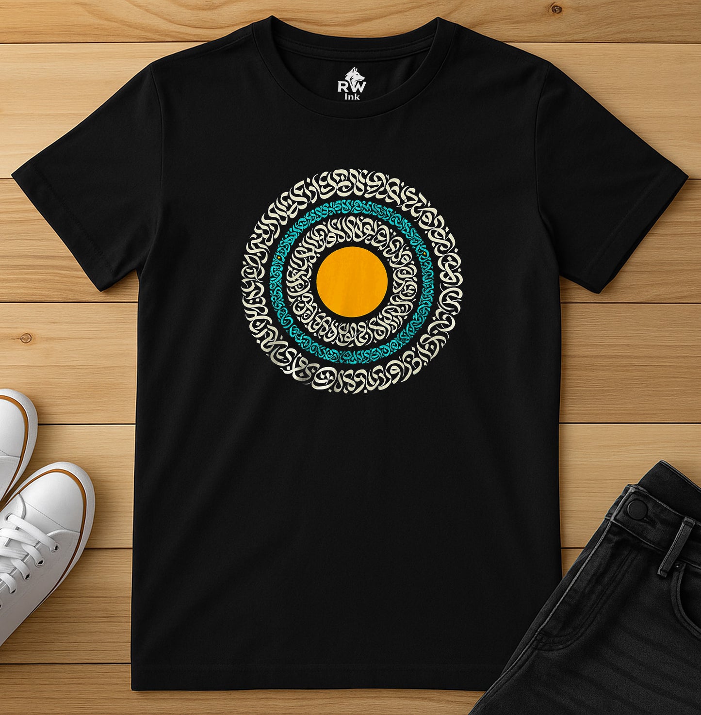 Sacred Circle – Calligraphy Sunburst Tee | Bella+Canvas 3001 Unisex T-Shirt