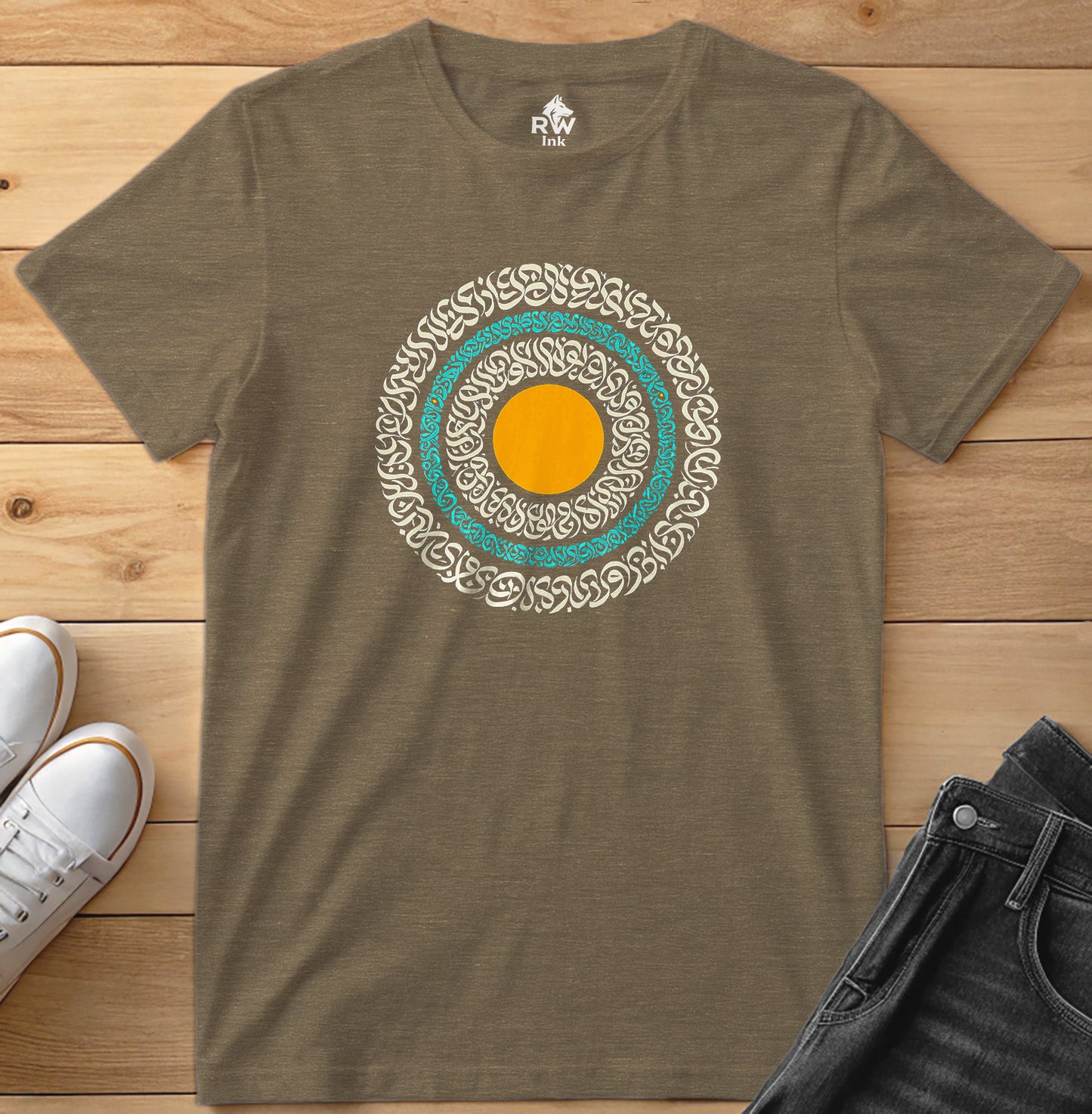 Sacred Circle – Calligraphy Sunburst Tee | Bella+Canvas 3001 Unisex T-Shirt