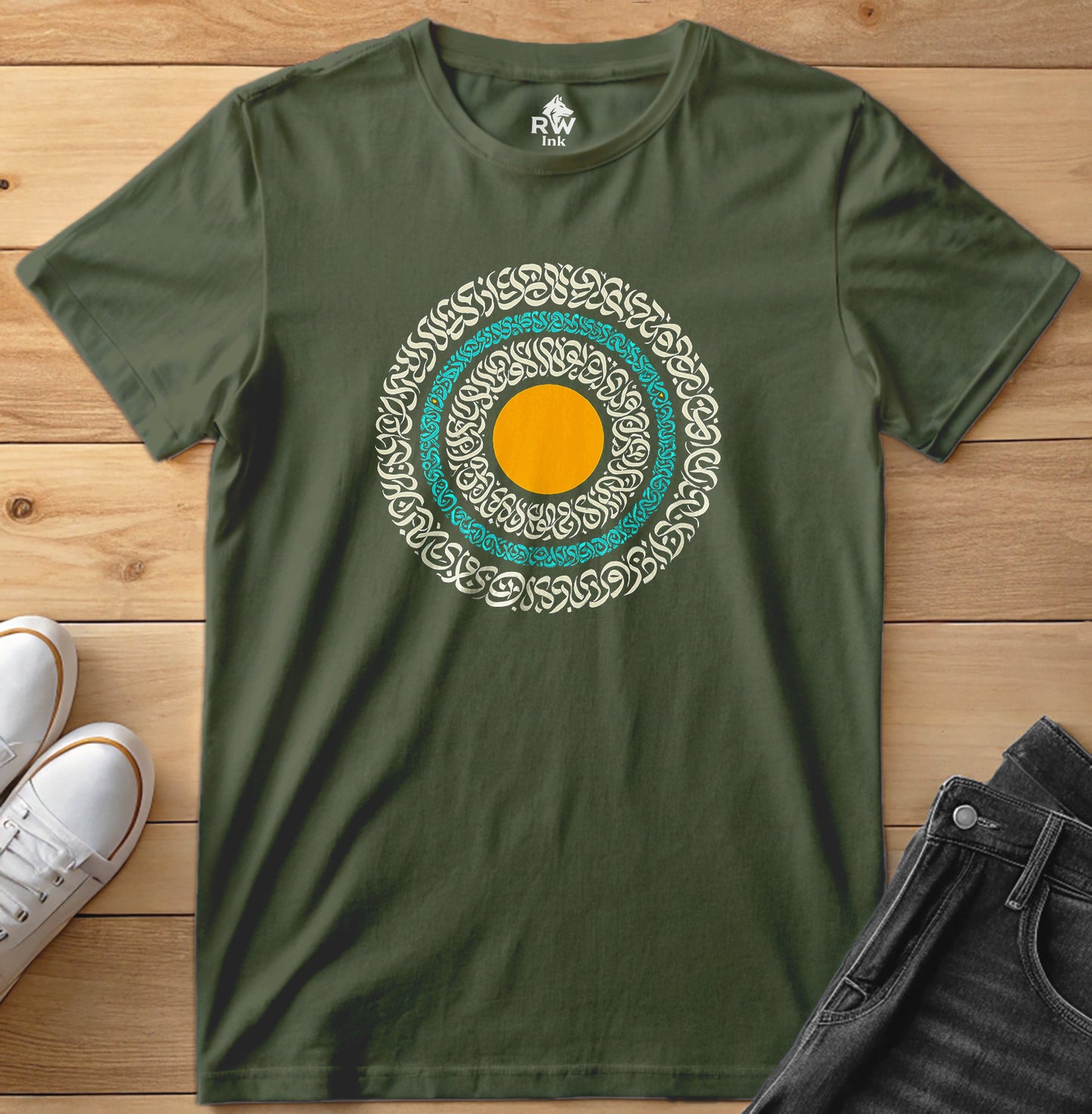 Sacred Circle – Calligraphy Sunburst Tee | Bella+Canvas 3001 Unisex T-Shirt