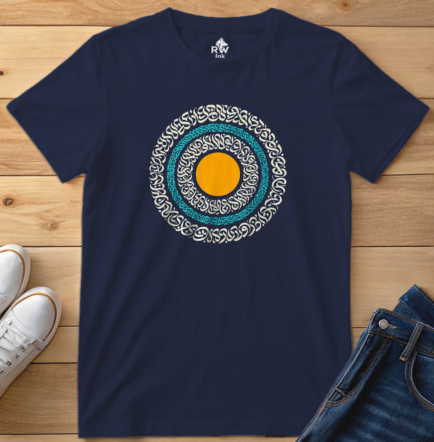 Sacred Circle – Calligraphy Sunburst Tee | Bella+Canvas 3001 Unisex T-Shirt