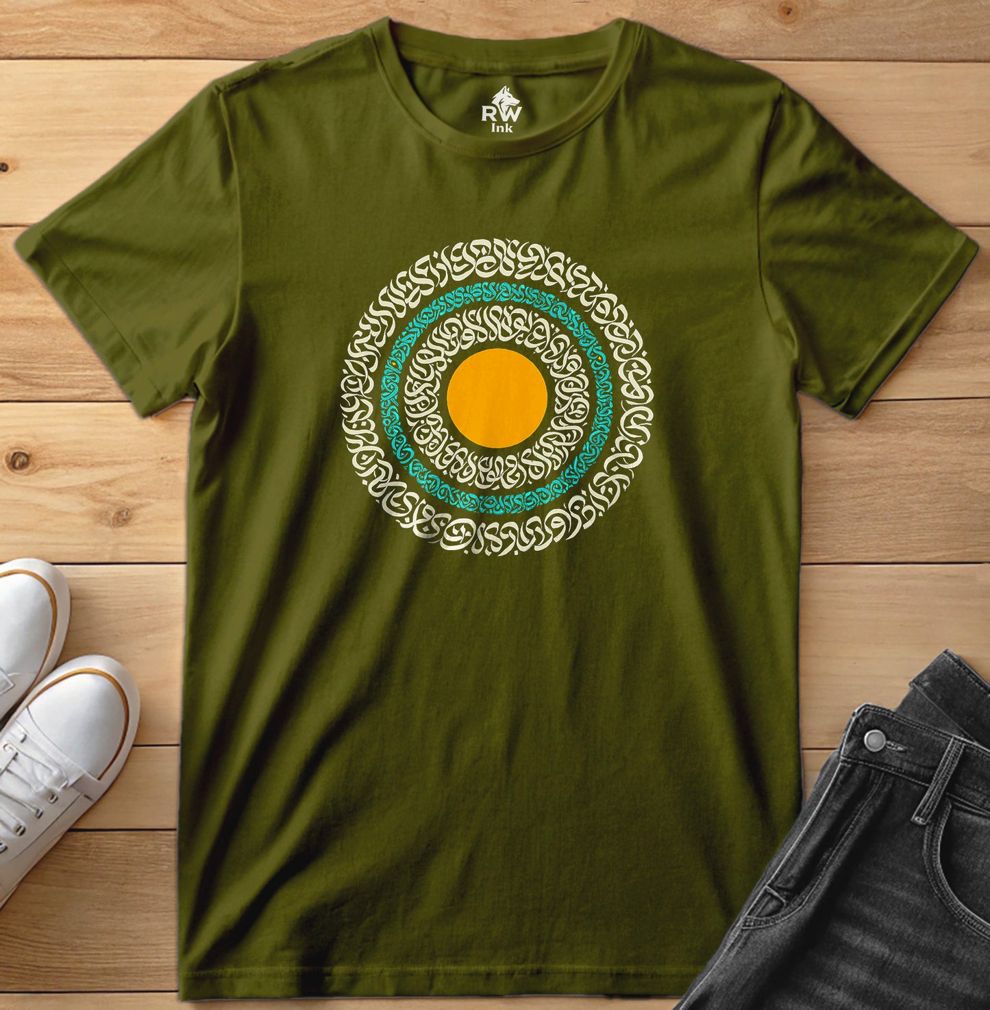Sacred Circle – Calligraphy Sunburst Tee | Bella+Canvas 3001 Unisex T-Shirt