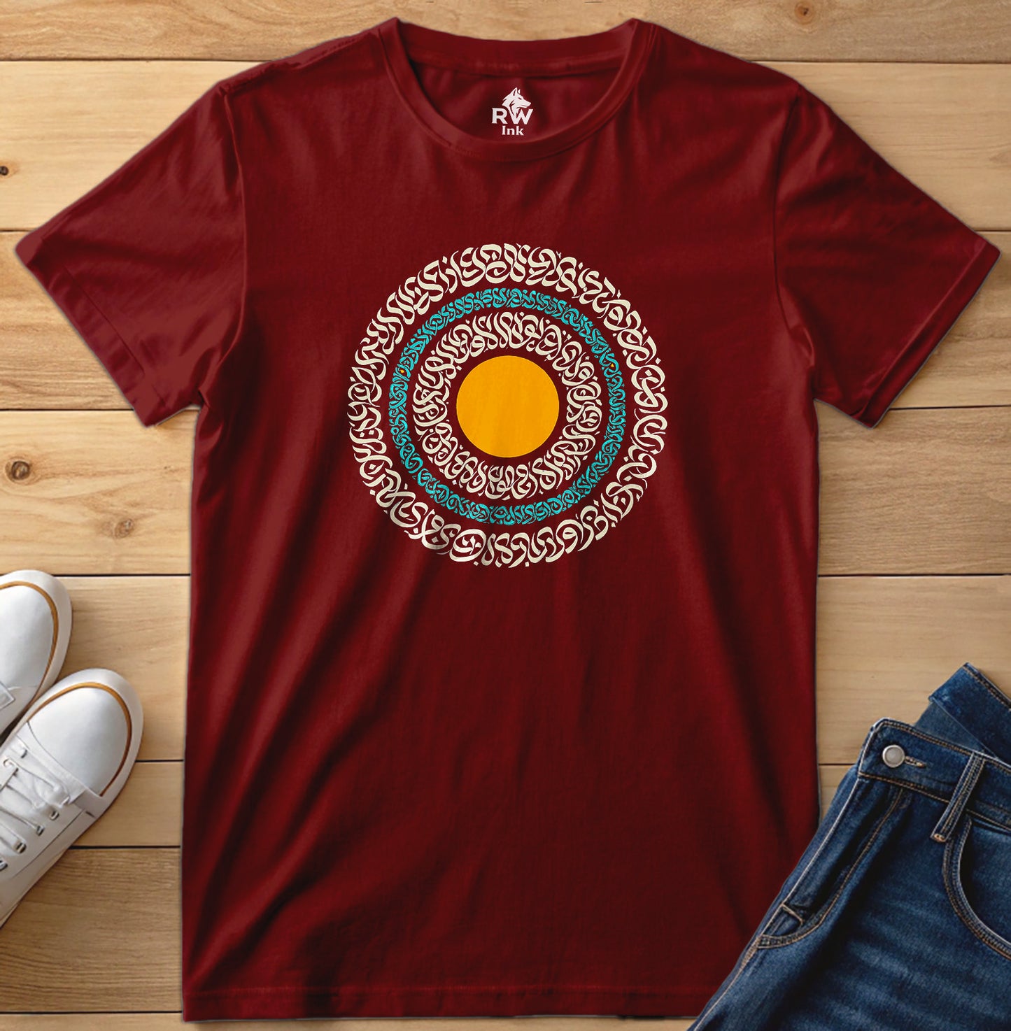 Sacred Circle – Calligraphy Sunburst Tee | Bella+Canvas 3001 Unisex T-Shirt