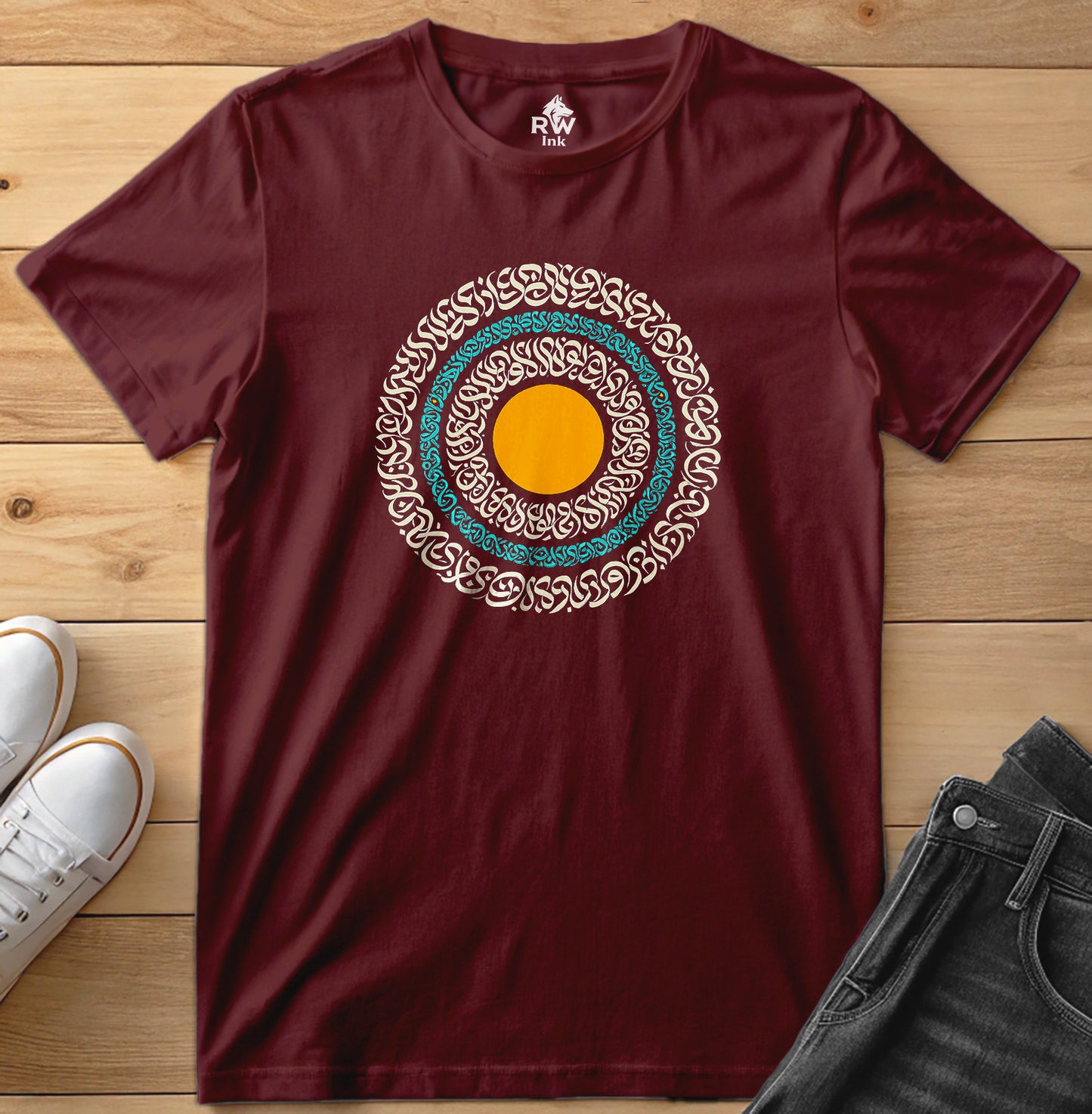 Sacred Circle – Calligraphy Sunburst Tee | Bella+Canvas 3001 Unisex T-Shirt