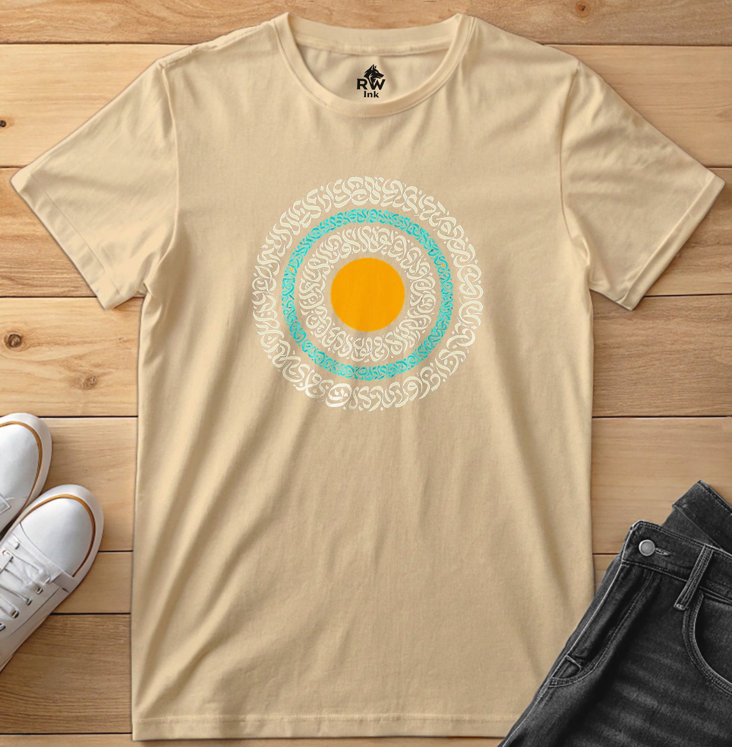 Sacred Circle – Calligraphy Sunburst Tee | Bella+Canvas 3001 Unisex T-Shirt