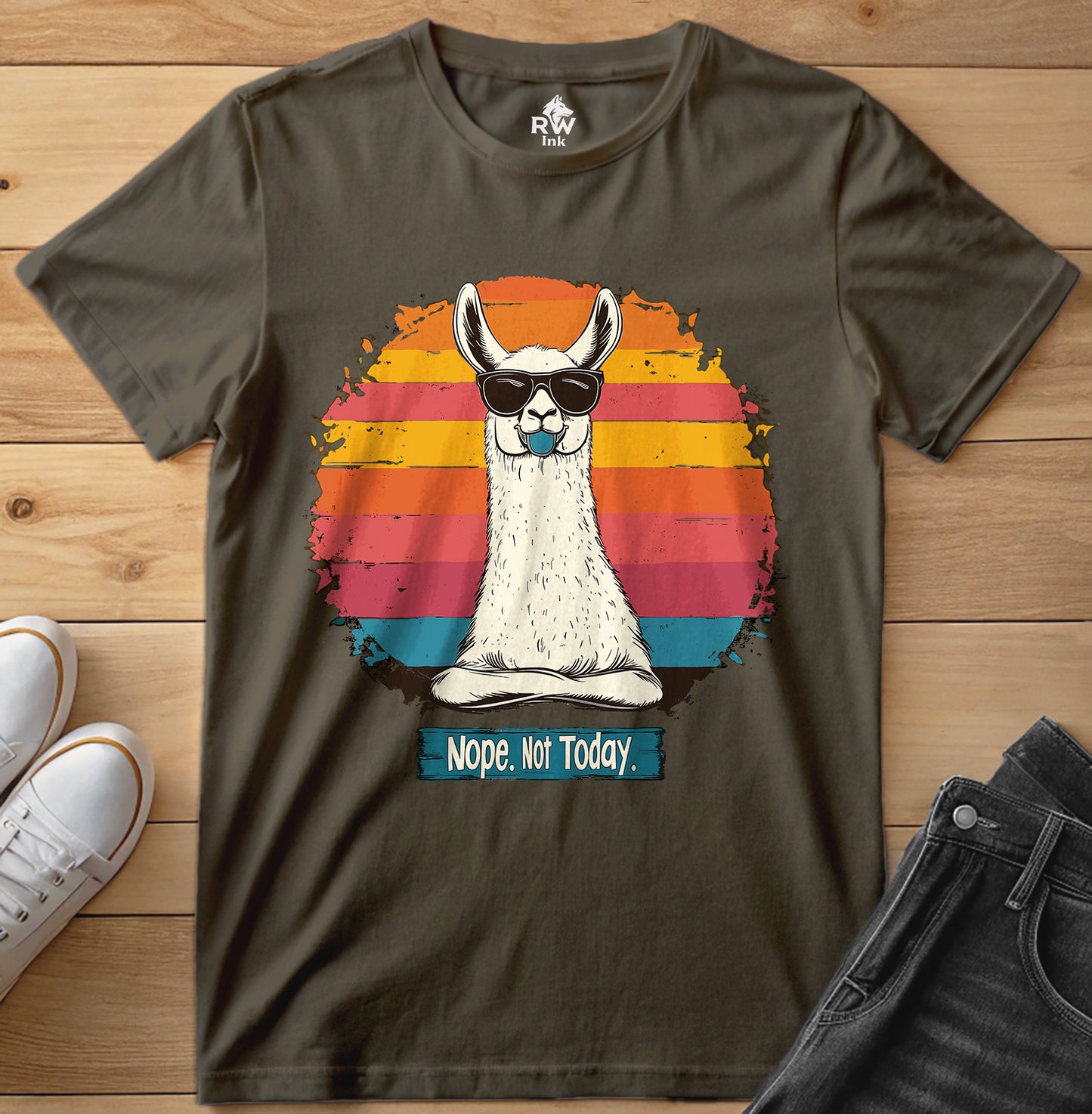 Nope. Not Today – Funny Llama T-Shirt with Sunglasses | Bella+Canvas 3001 Unisex Tee