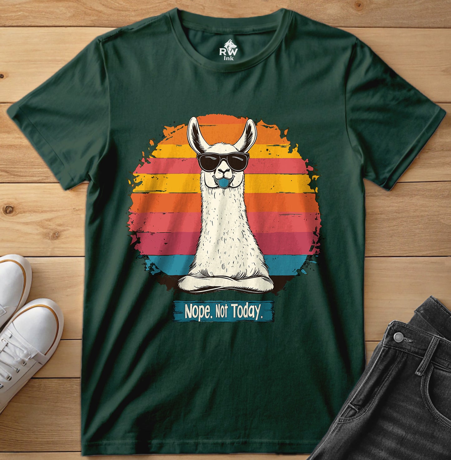 Nope. Not Today – Funny Llama T-Shirt with Sunglasses | Bella+Canvas 3001 Unisex Tee