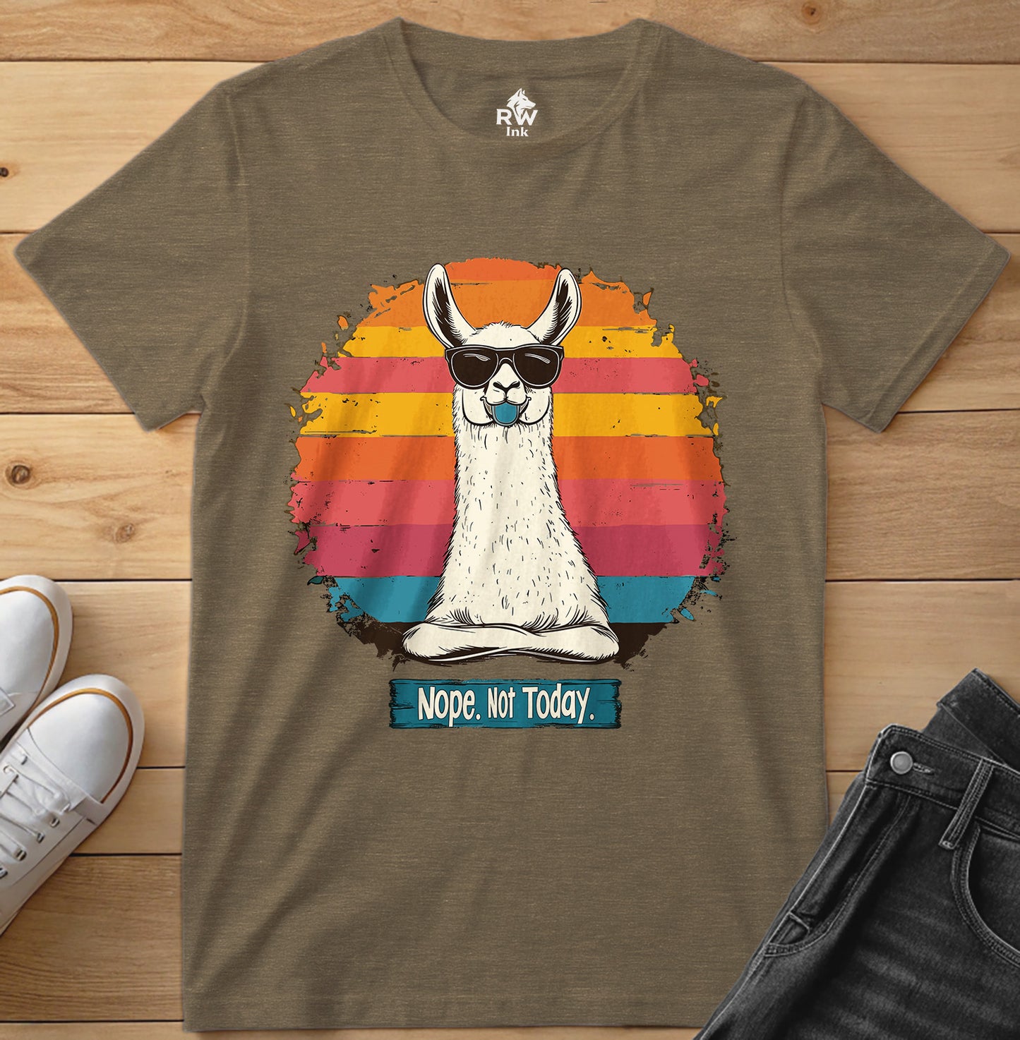Nope. Not Today – Funny Llama T-Shirt with Sunglasses | Bella+Canvas 3001 Unisex Tee