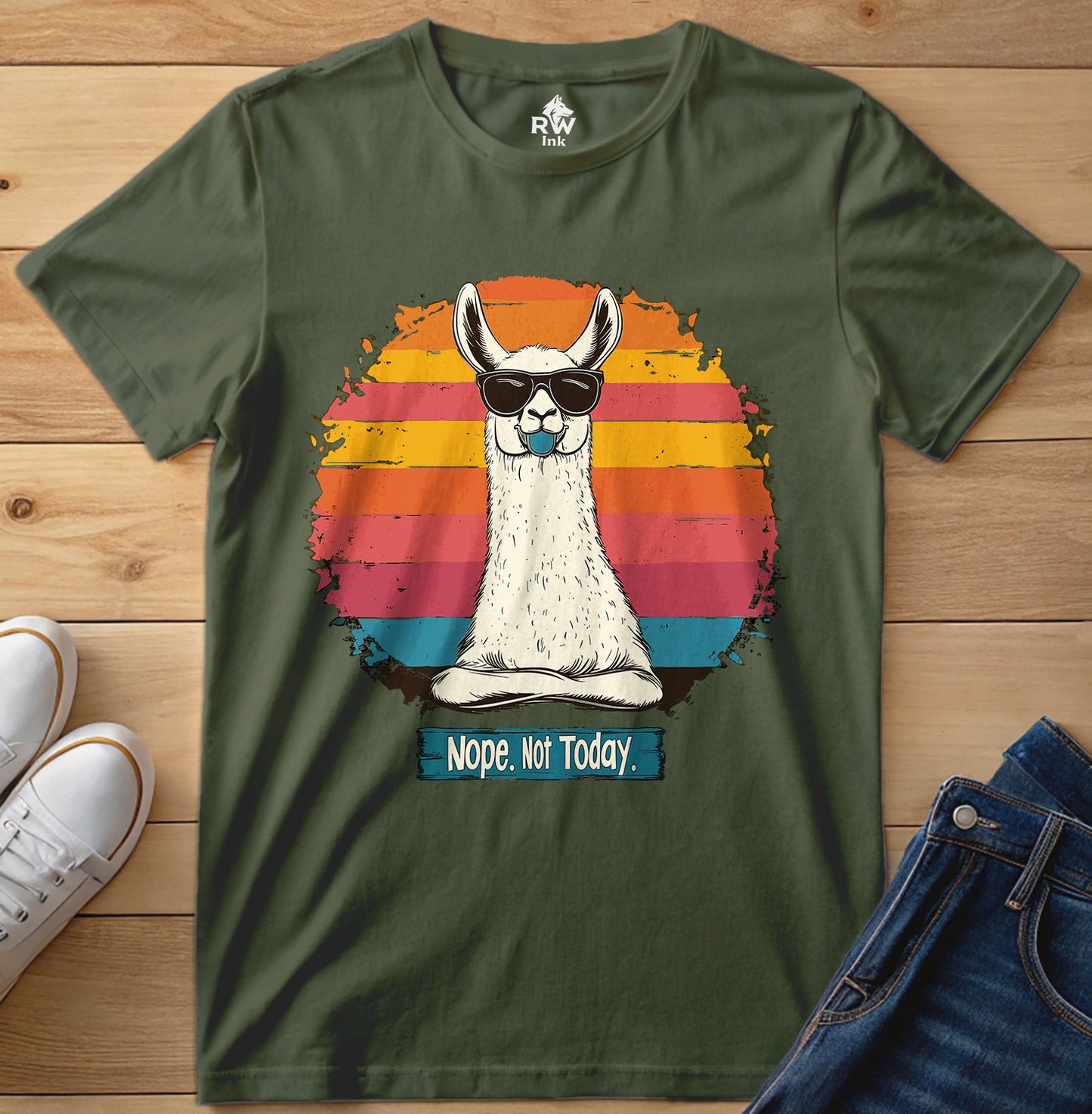 Nope. Not Today – Funny Llama T-Shirt with Sunglasses | Bella+Canvas 3001 Unisex Tee