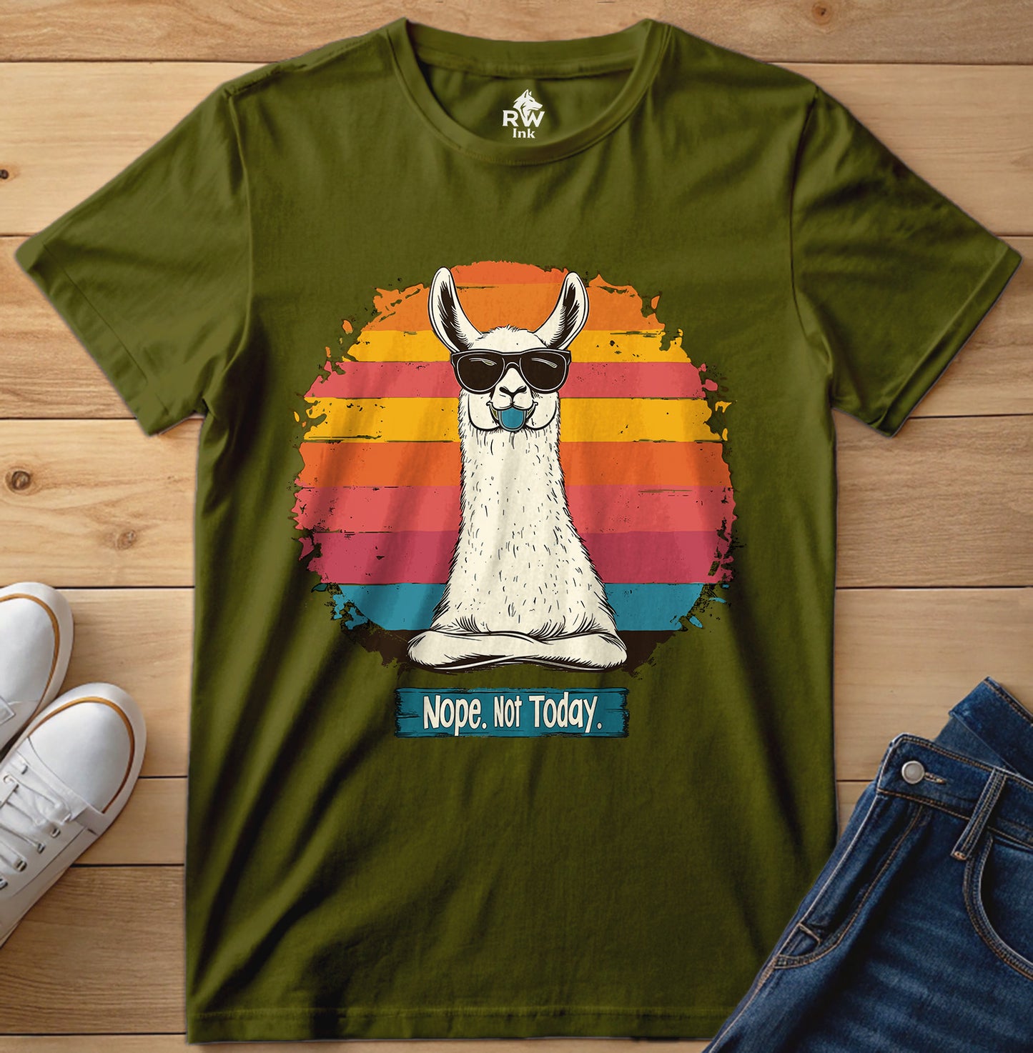 Nope. Not Today – Funny Llama T-Shirt with Sunglasses | Bella+Canvas 3001 Unisex Tee