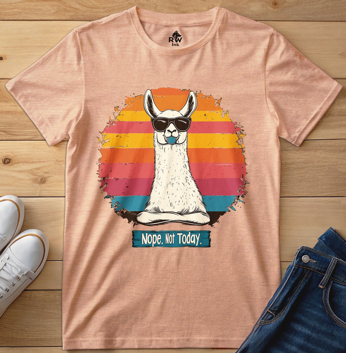 Nope. Not Today – Funny Llama T-Shirt with Sunglasses | Bella+Canvas 3001 Unisex Tee
