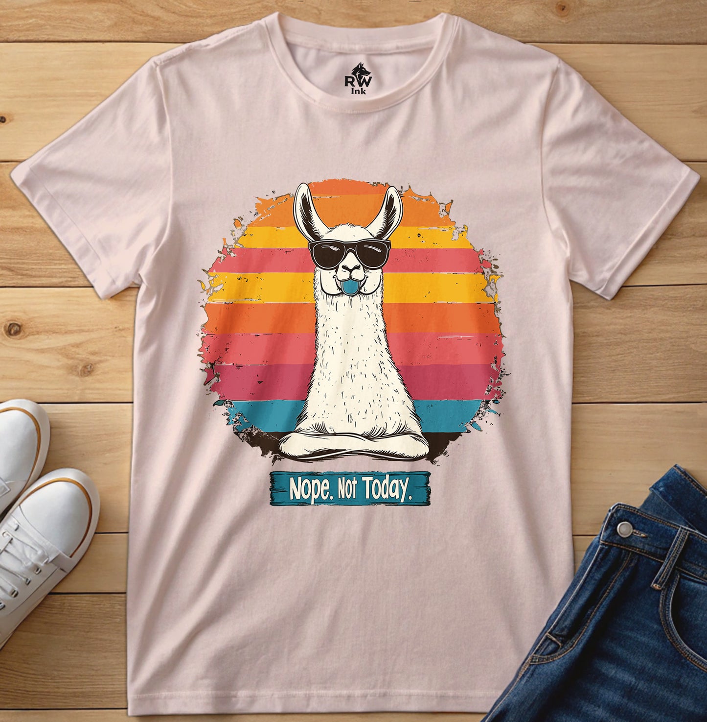 Nope. Not Today – Funny Llama T-Shirt with Sunglasses | Bella+Canvas 3001 Unisex Tee