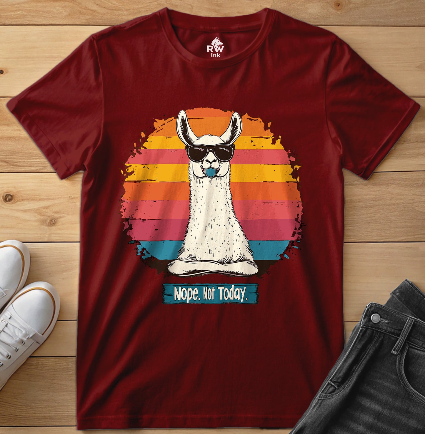 Nope. Not Today – Funny Llama T-Shirt with Sunglasses | Bella+Canvas 3001 Unisex Tee