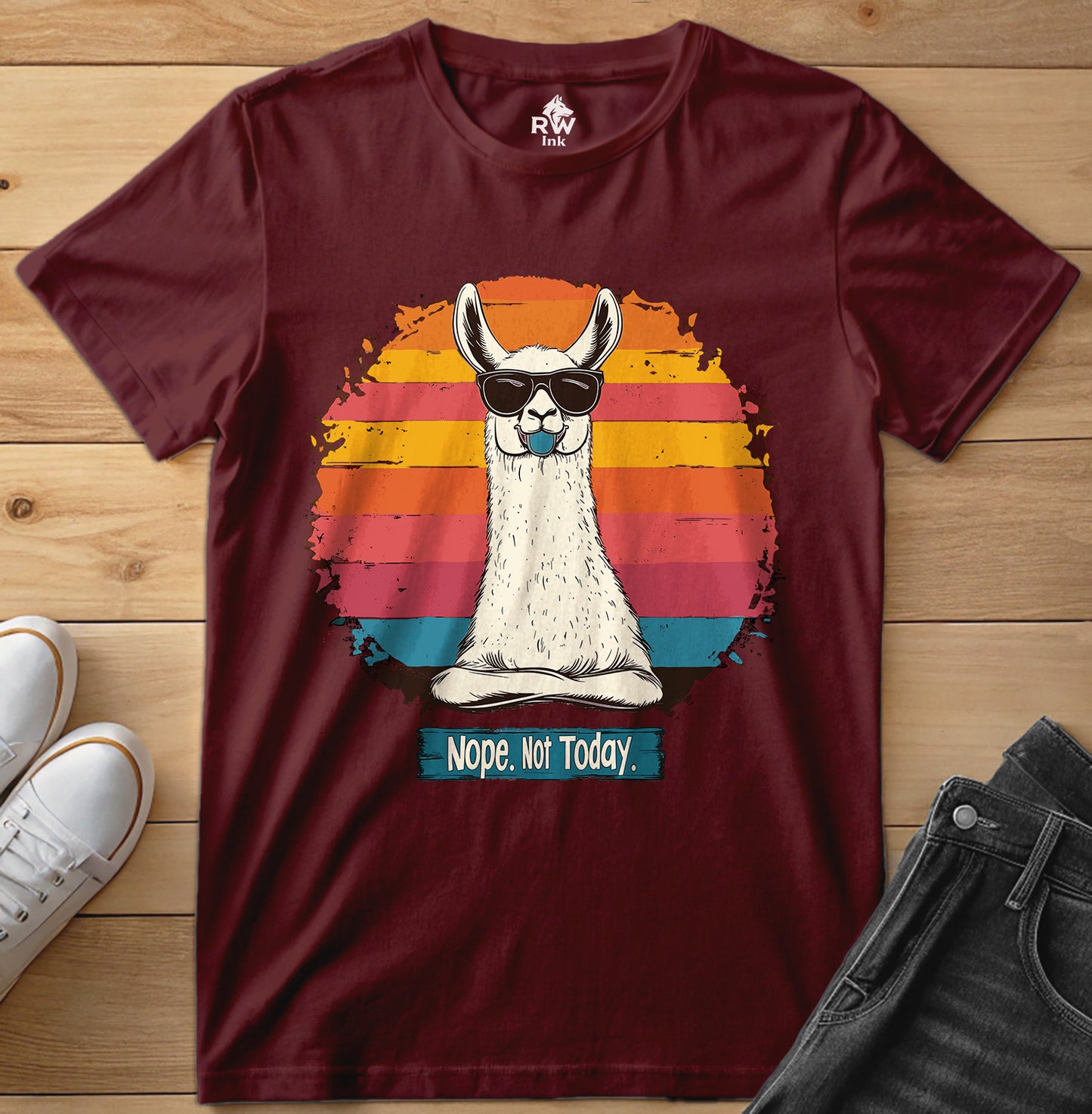 Nope. Not Today – Funny Llama T-Shirt with Sunglasses | Bella+Canvas 3001 Unisex Tee