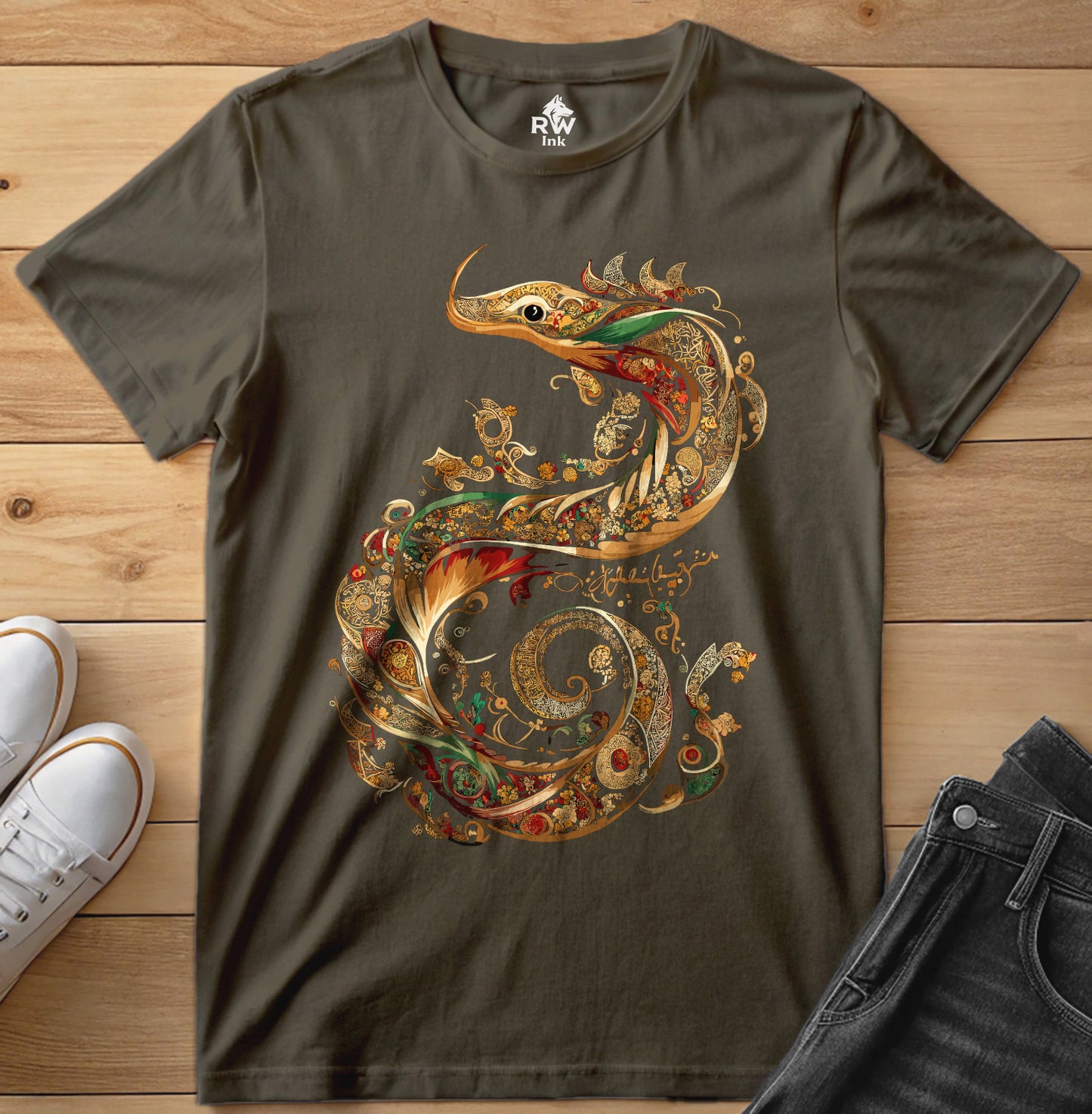 Dragon – Intricate Calligraphy Art Tee | Bella+Canvas 3001 Unisex T-Shirt