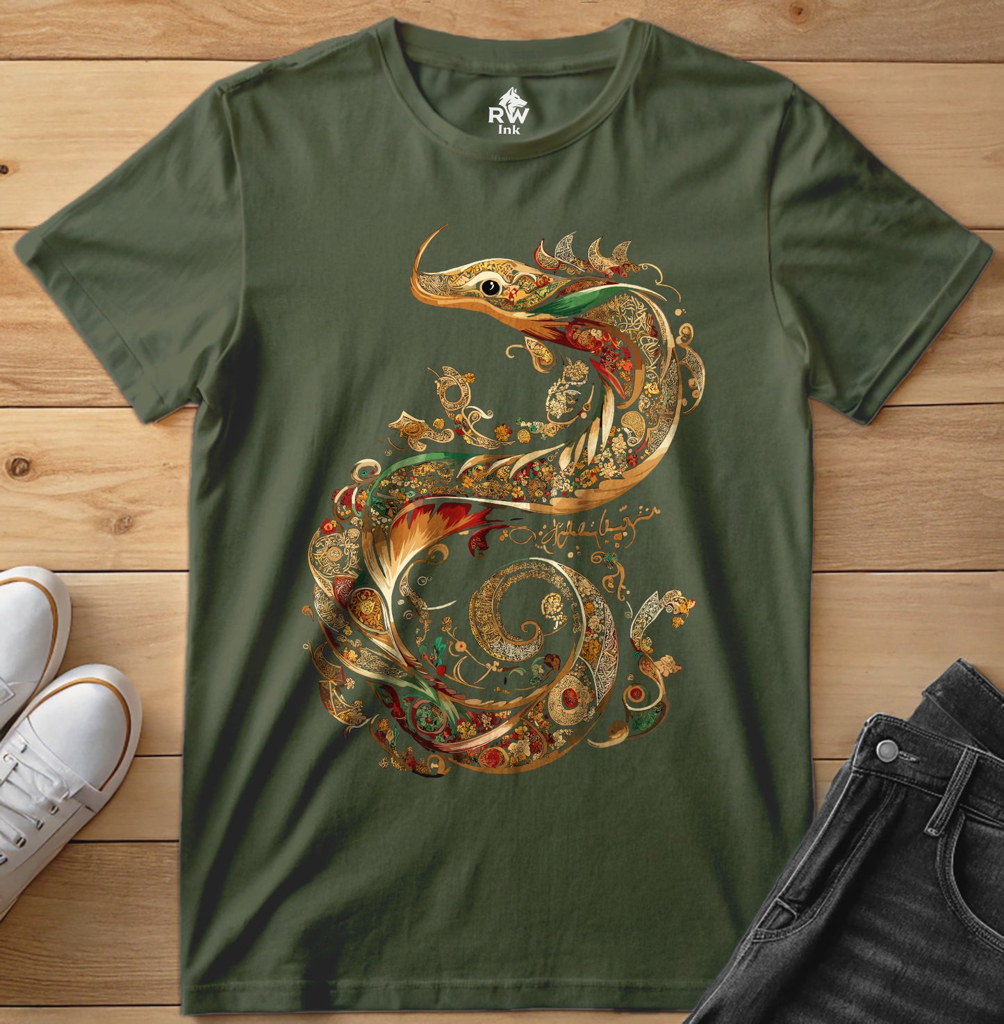 Dragon – Intricate Calligraphy Art Tee | Bella+Canvas 3001 Unisex T-Shirt