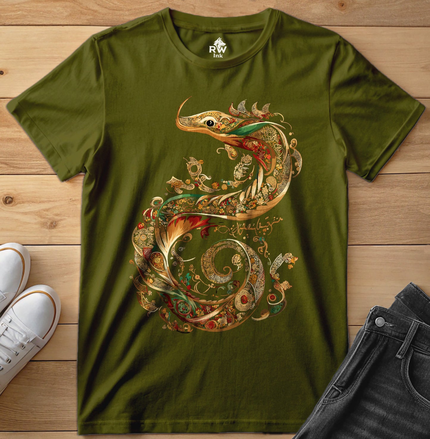 Dragon – Intricate Calligraphy Art Tee | Bella+Canvas 3001 Unisex T-Shirt